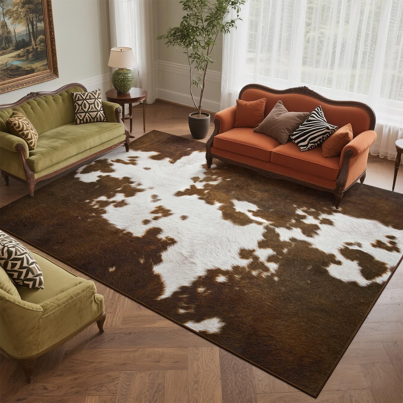 Cow Print Rugs for Living Room, 6×9 Large Soft Faux Animal Cowhide Area Rug, …