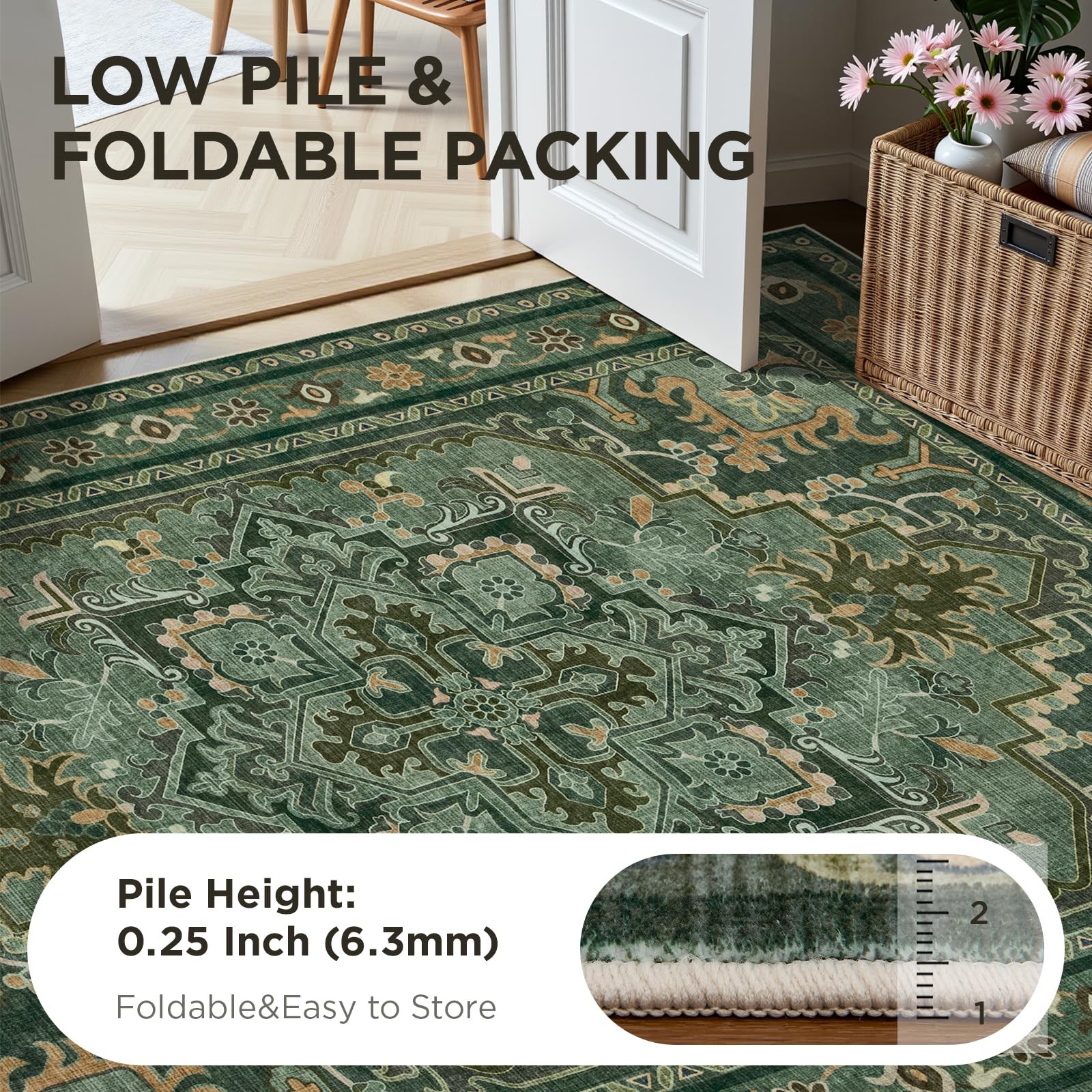 Joydeco Area Rugs 6’x9′ Washable Non-Slip, Floral Vintage Distress Medallion …
