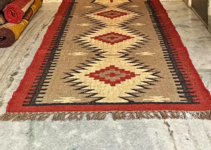 Wool Jute Rug, Vintage Kilim Rug navajo rug, tribal rug, southwestern rug Runner