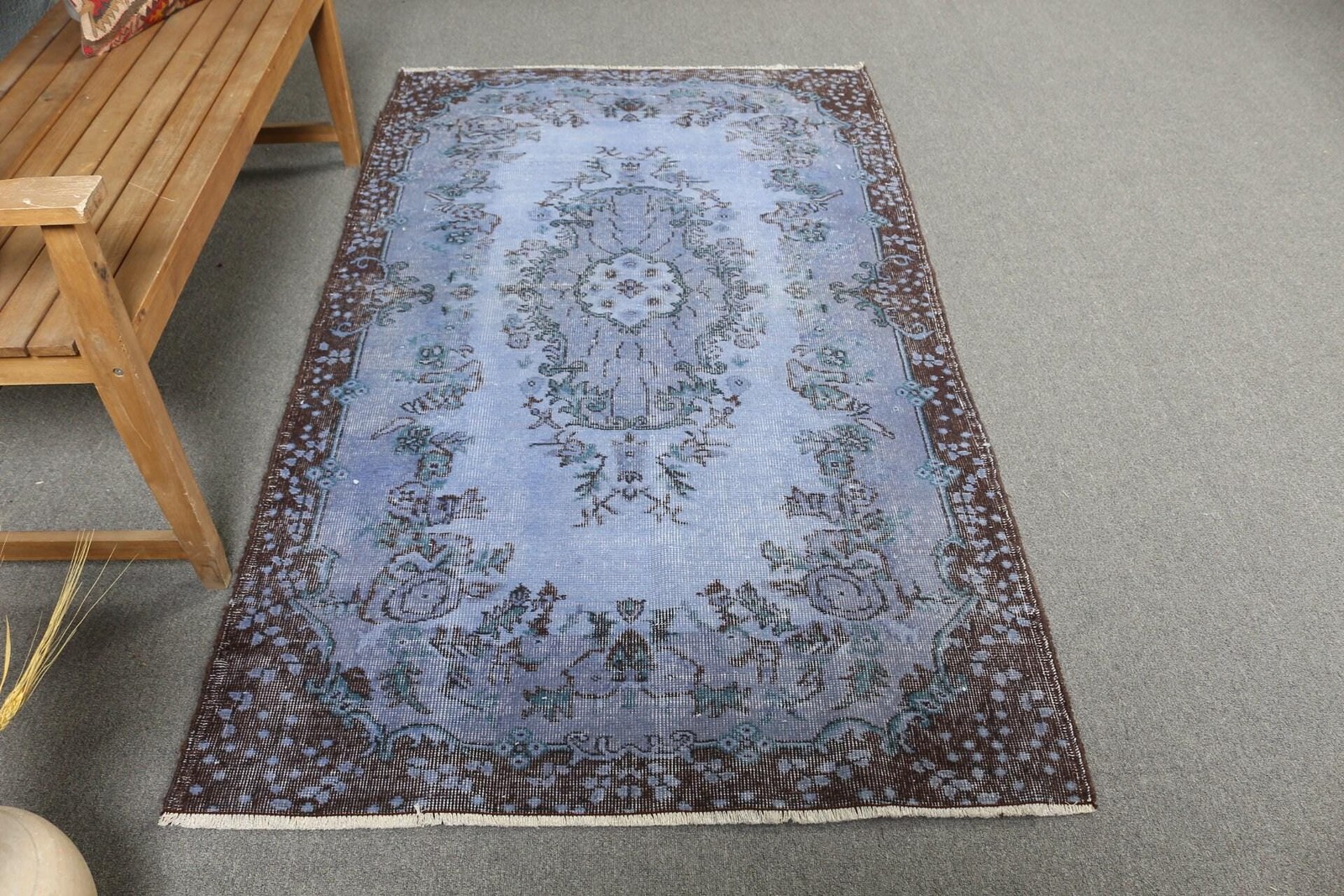 Turkish Vintage Area Rug 3,9×6,7 ft, Blue Brown Camouflage Rug