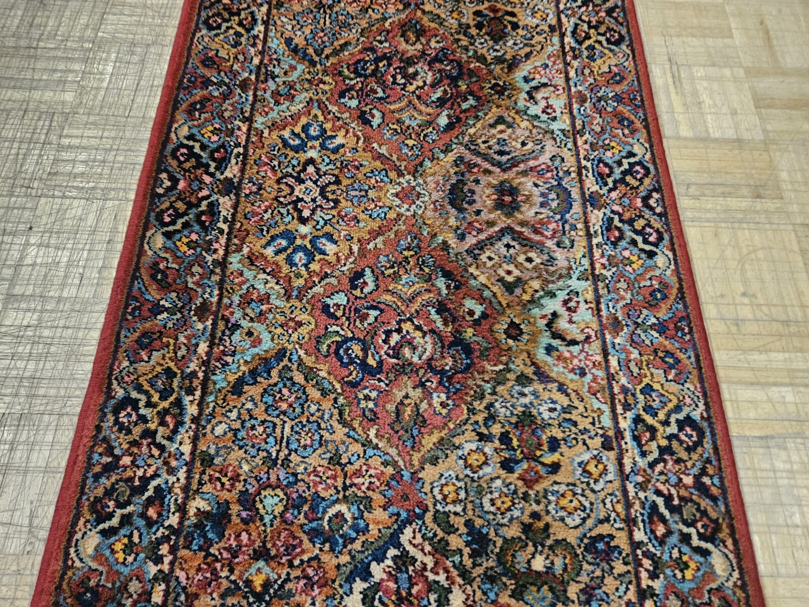 2.6×12 VINTAGE KARASTAN MULTICOLOR PANEL KIRMAN ORIGINAL 700 717 100% WOOL RUG