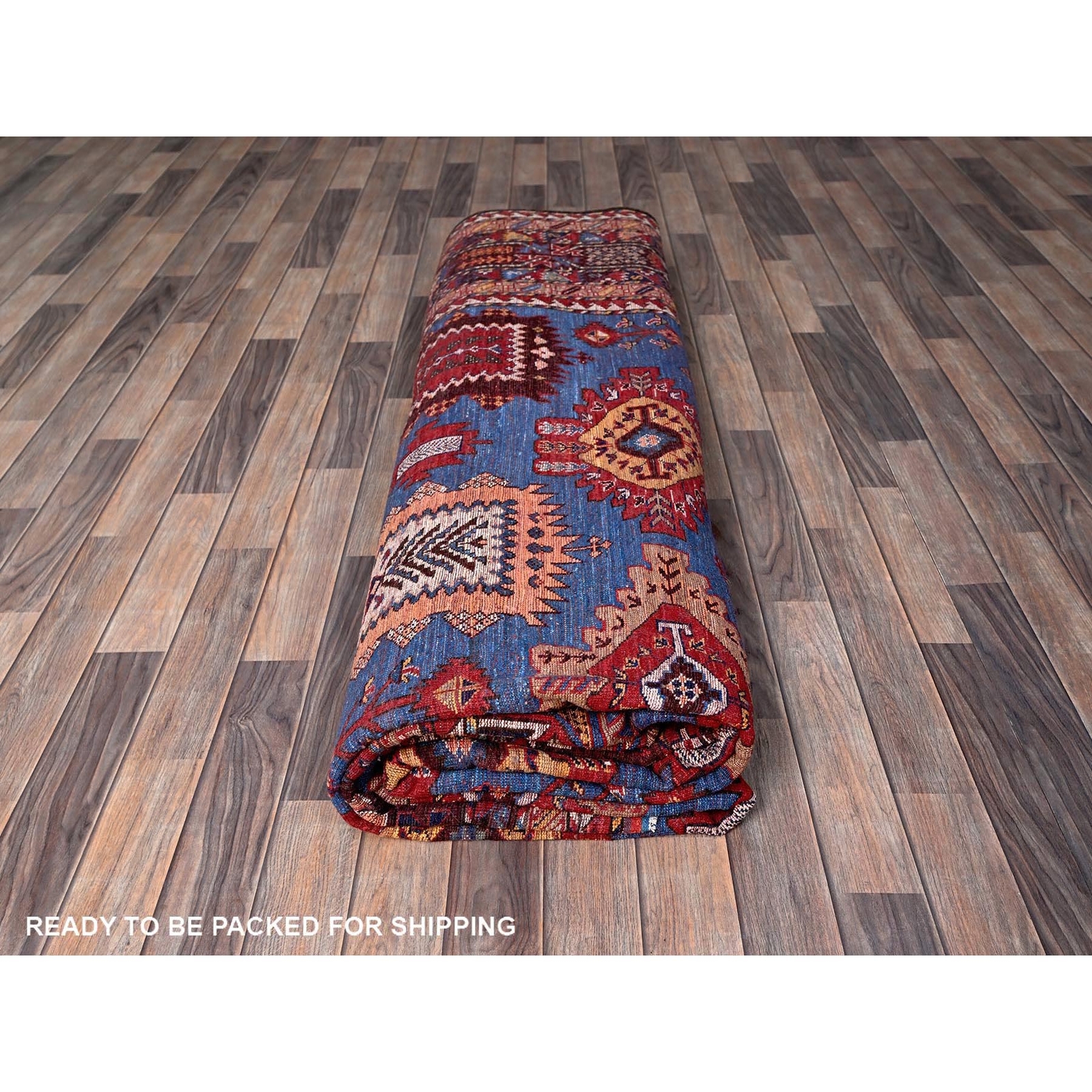 10’1″x13’4″ Blue Afghan Caucasian Design Revival Hand Knotted Soft Wool Rug R563