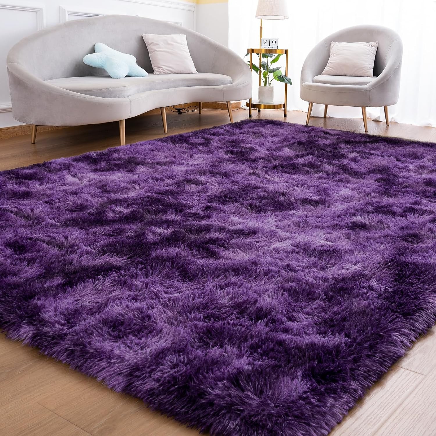 Goideal Fluffy Rug for Bedroom Living Room, 4×6 Purple Area Rugs, Faux Fur Sh…