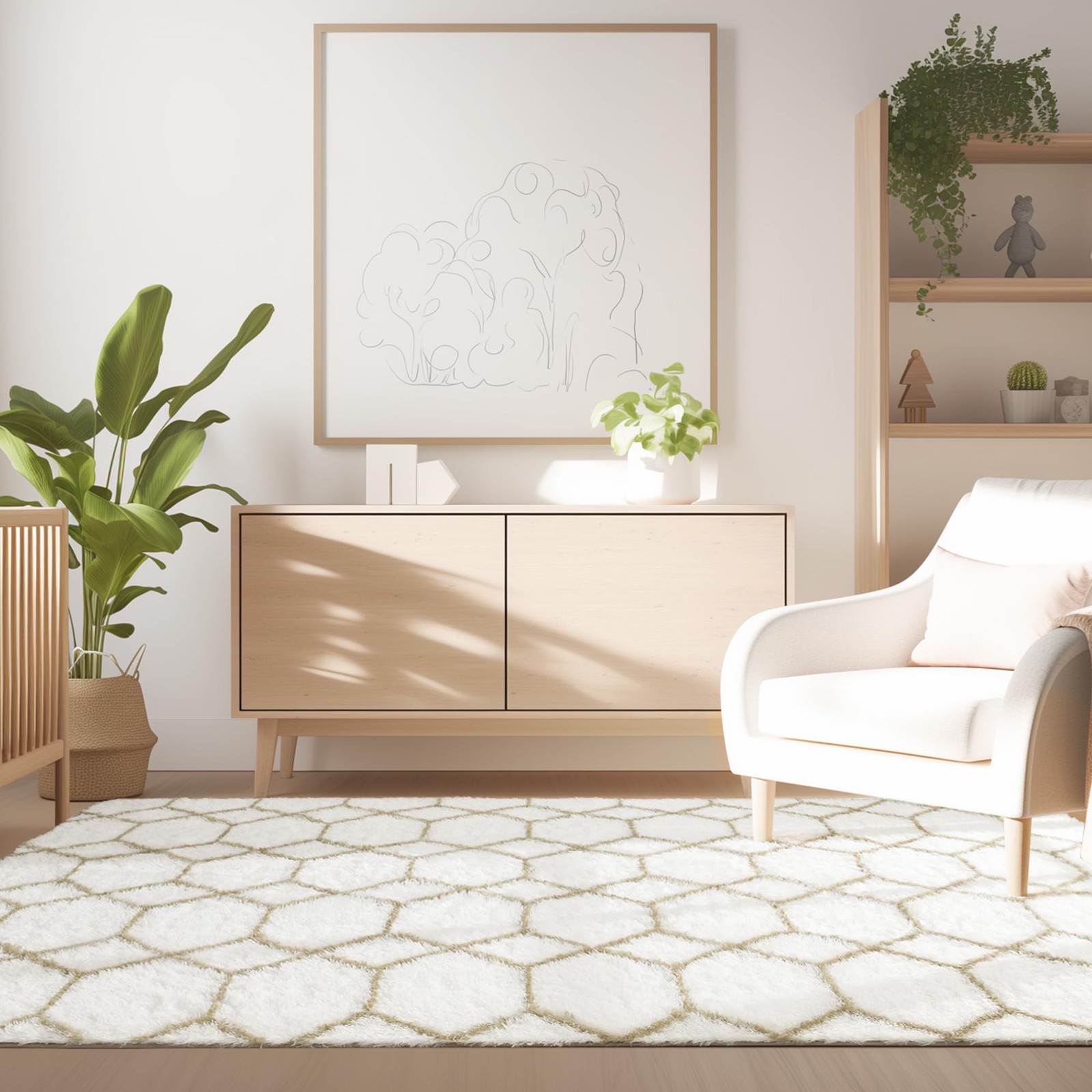 Arkiiki Large Rugs For Living Room 8X10 White And Beige Fluffy Bedroom Area Rug