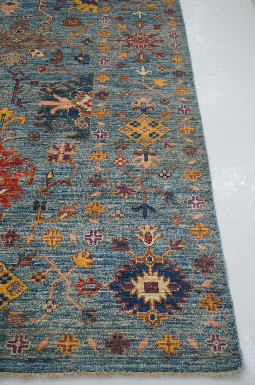 8×10 Blue Turkish Oushak Hand Knotted Wool Area Rug for Bedroom 8’2×10’1