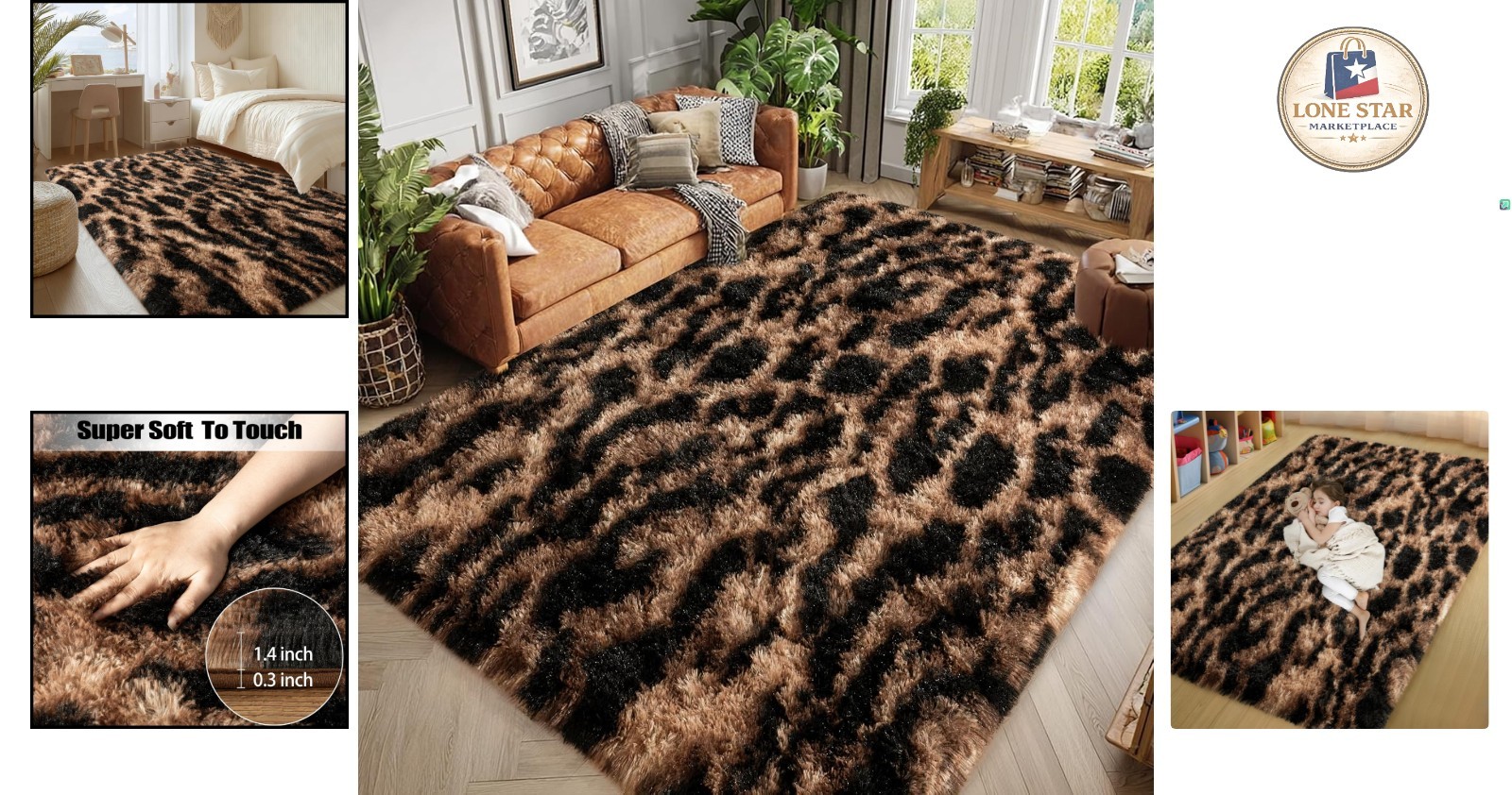 Soft 4′ x 6′ Fluffy Cheetah Rug – Non-Slip Shaggy Area Rug for Living Room
