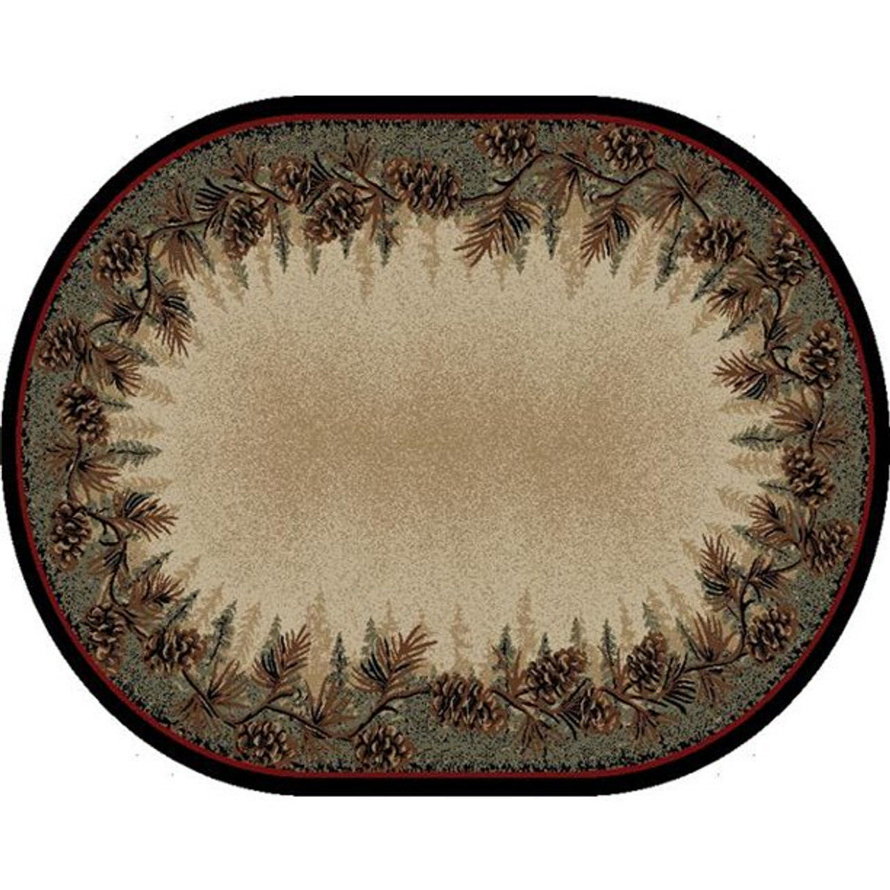 8×10 Oval Cabin Pinecone Leaves Rustic Lodge Area Rug