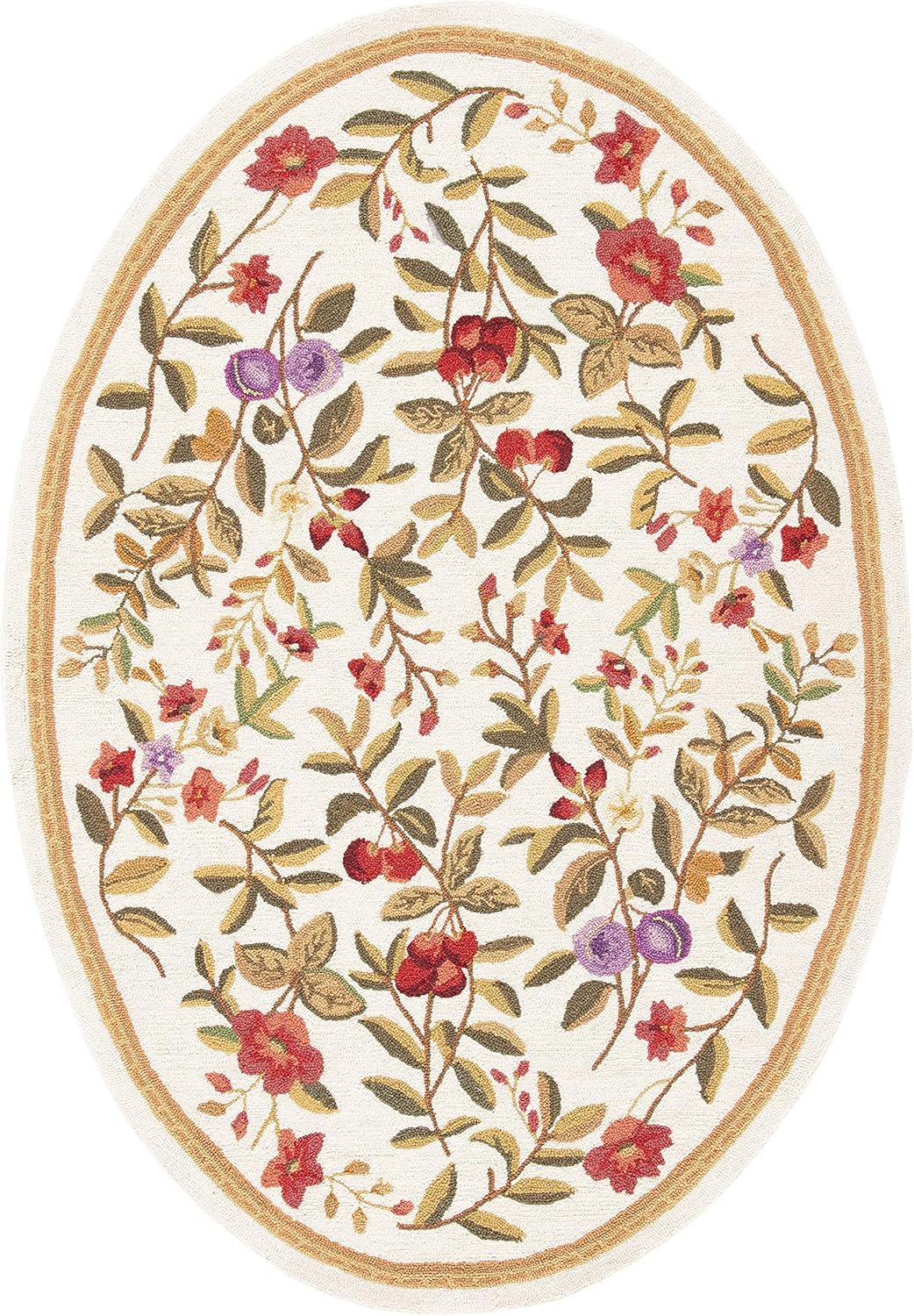 Chelsea Collection Hand-Hooked Wool Area Rug – 4’6″ x 6’6″ Oval, Ivory