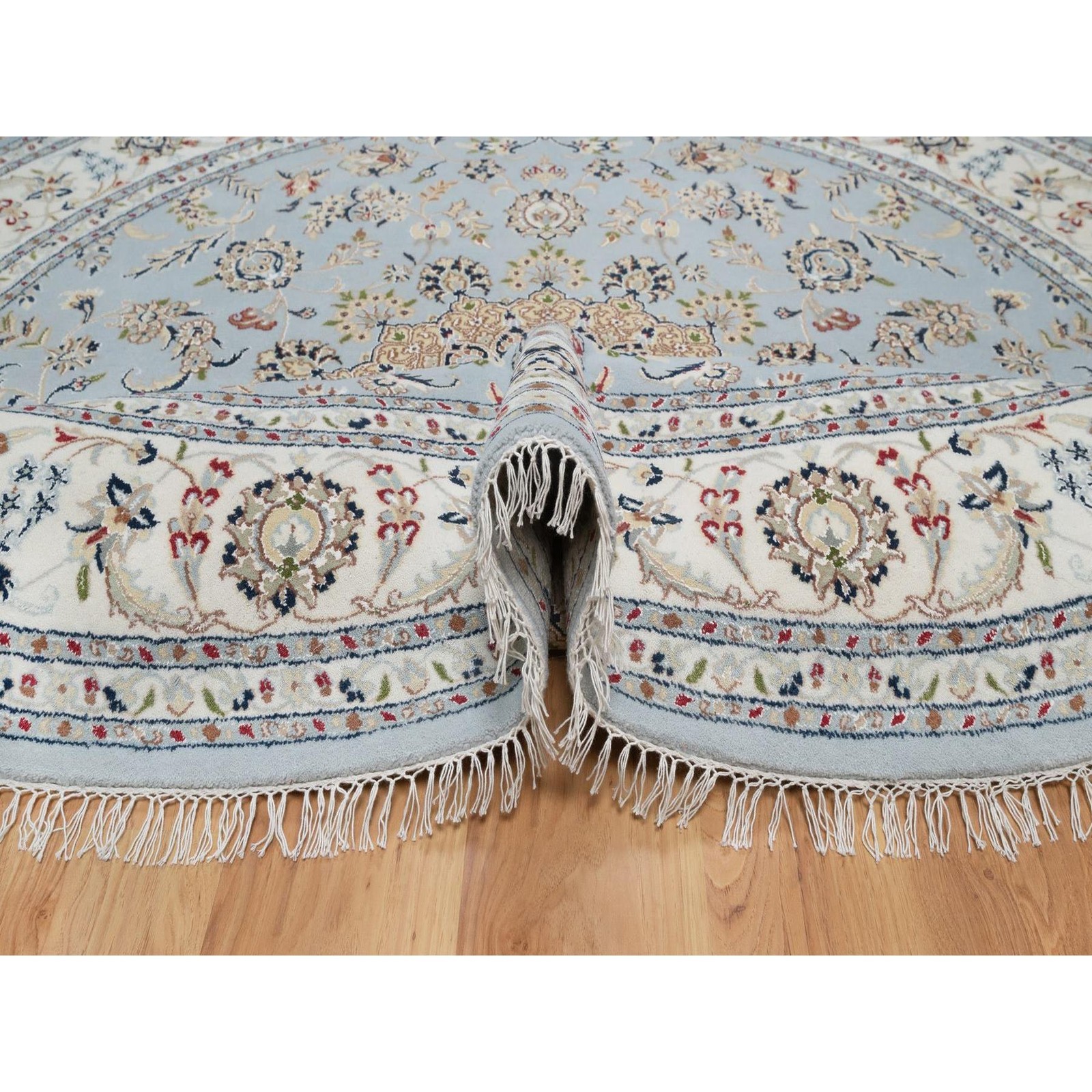 7’9″x7’9″ Light Blue Nain 250 KPSI Hand Knotted Wool and Silk Round Rug 92502