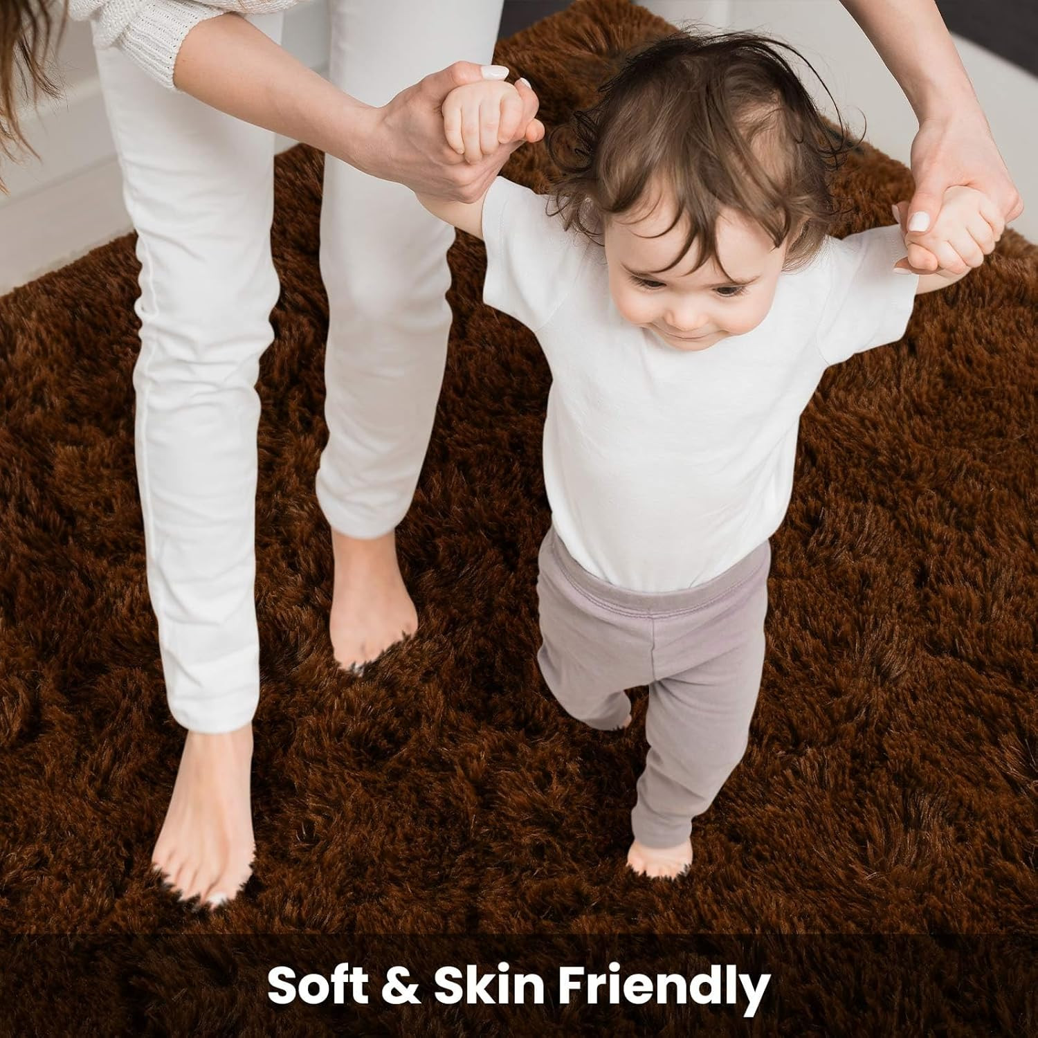 3×5 Fluffy Shag Area Rug Coffee Brown Soft Plush Non Slip Bedroom Floor Carpet