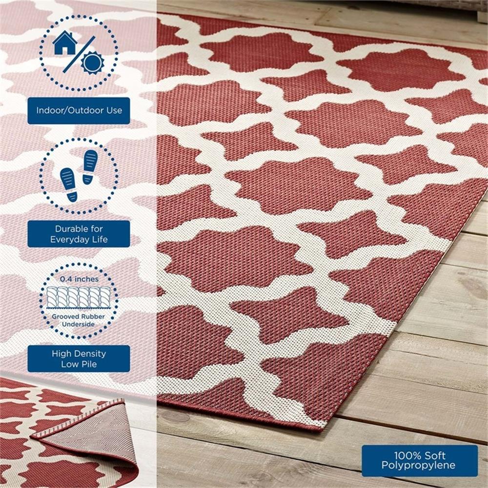 Modway Cerelia 108×143.5″ Moroccan Trellis Fabric Area Rug in Red and Beige