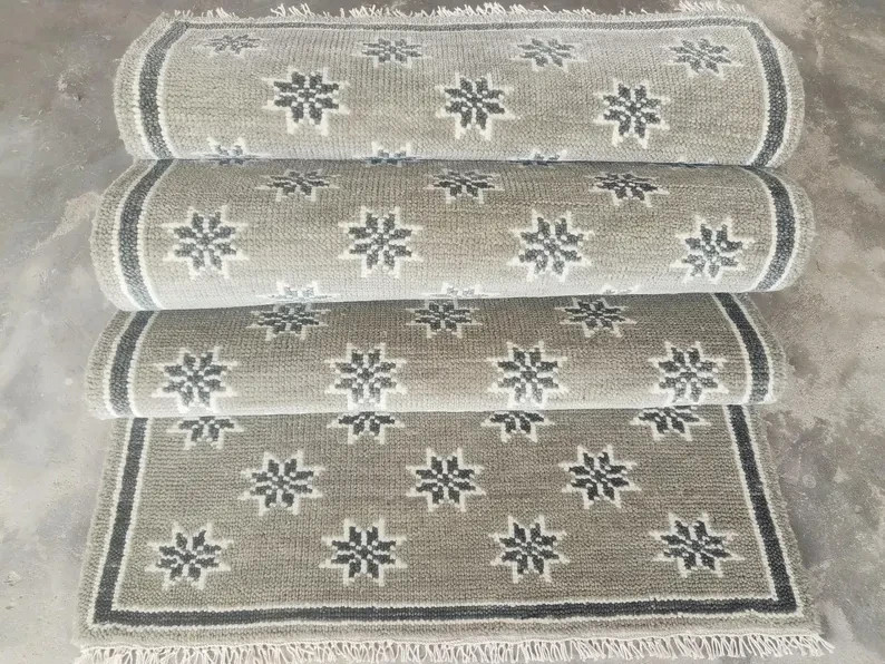 Star Grey Oushak Rug, Hand-Knotted Turkish Hallway Carpet 8×10 ft Home decor