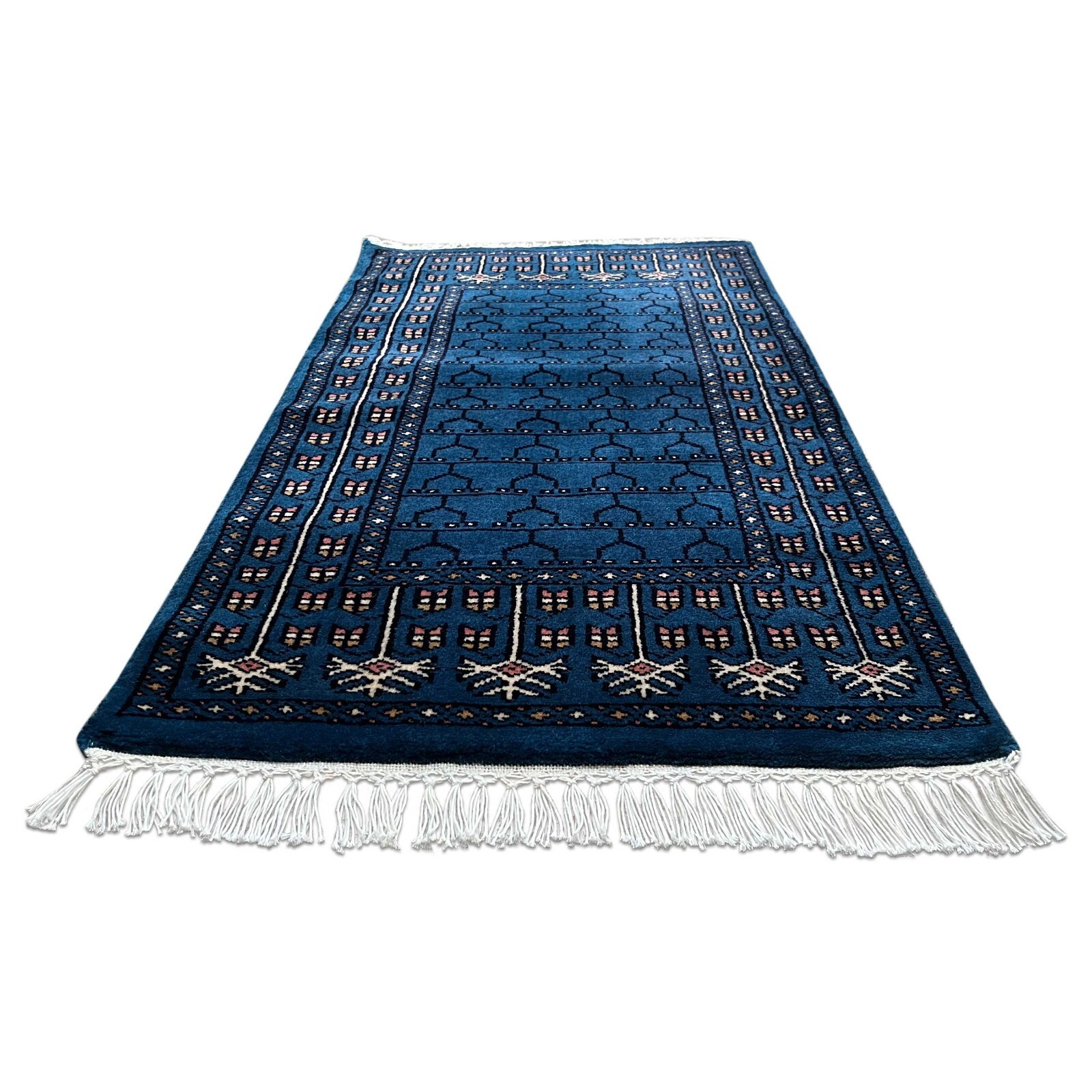 Hand Knotted Blue Wool Traditional Parda Area Rug, 2×3 feet (60x90cm)