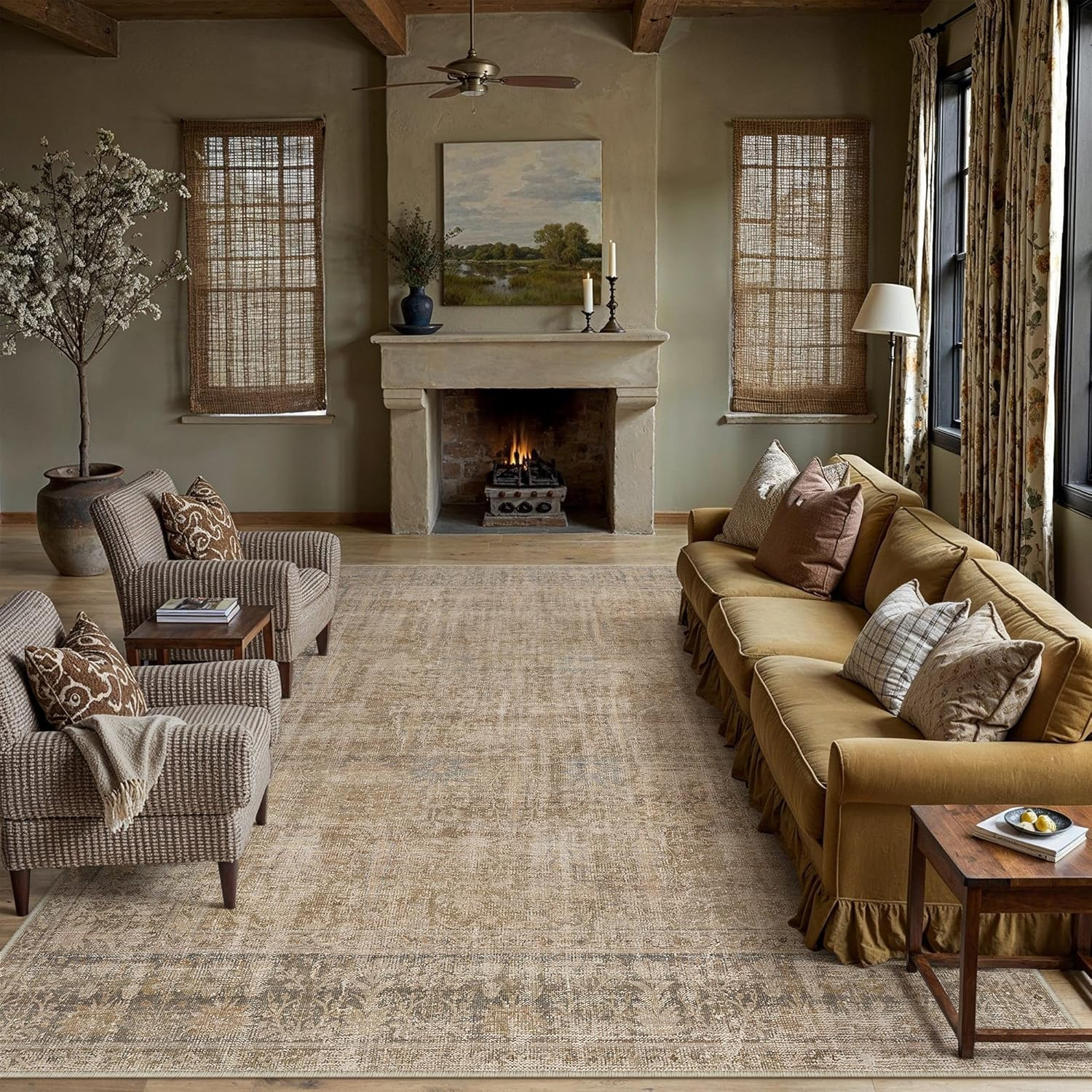 Brown 8×10 Washable Vintage Area Rug – Soft, Durable, Non-Slip, Stain Resistant