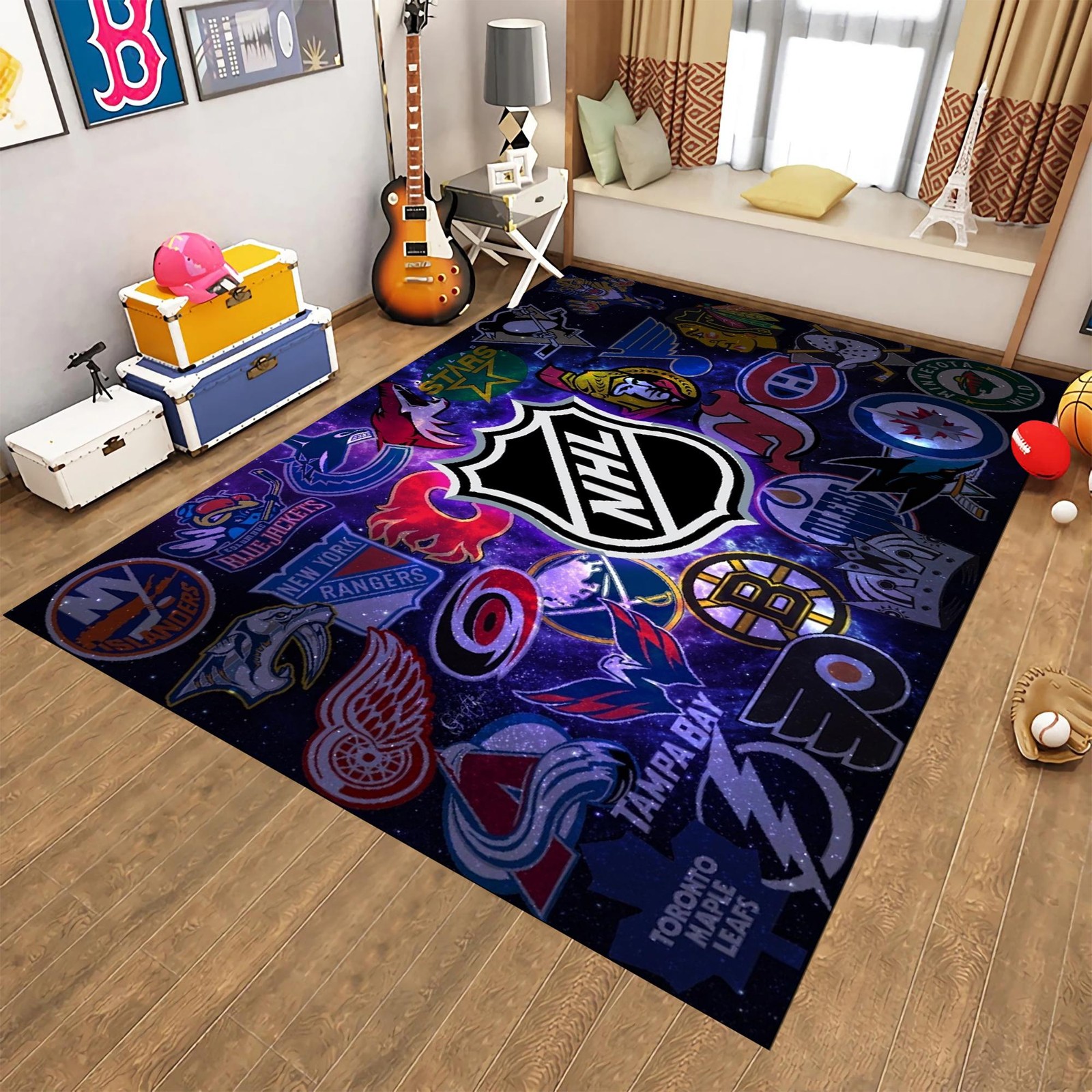 NHL Inspired Hockey Team Logo Rug Colorful Area Rug Decor