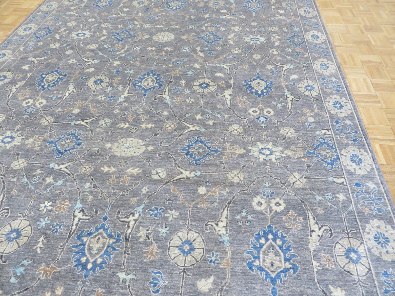 8’11 x 11’9 Hand Knotted Smoky Gray Fine Peshawar Oriental Rug G14317