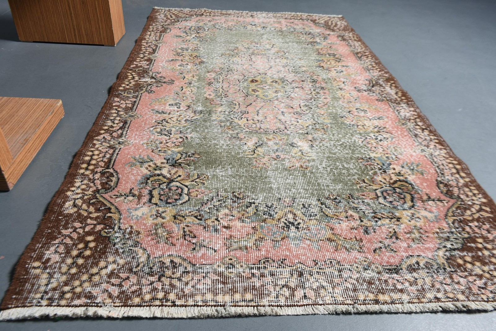 Vintage Rug, Area 3,9×6,9 ft Turkish Rug, Brown Camouflage Wool Rug