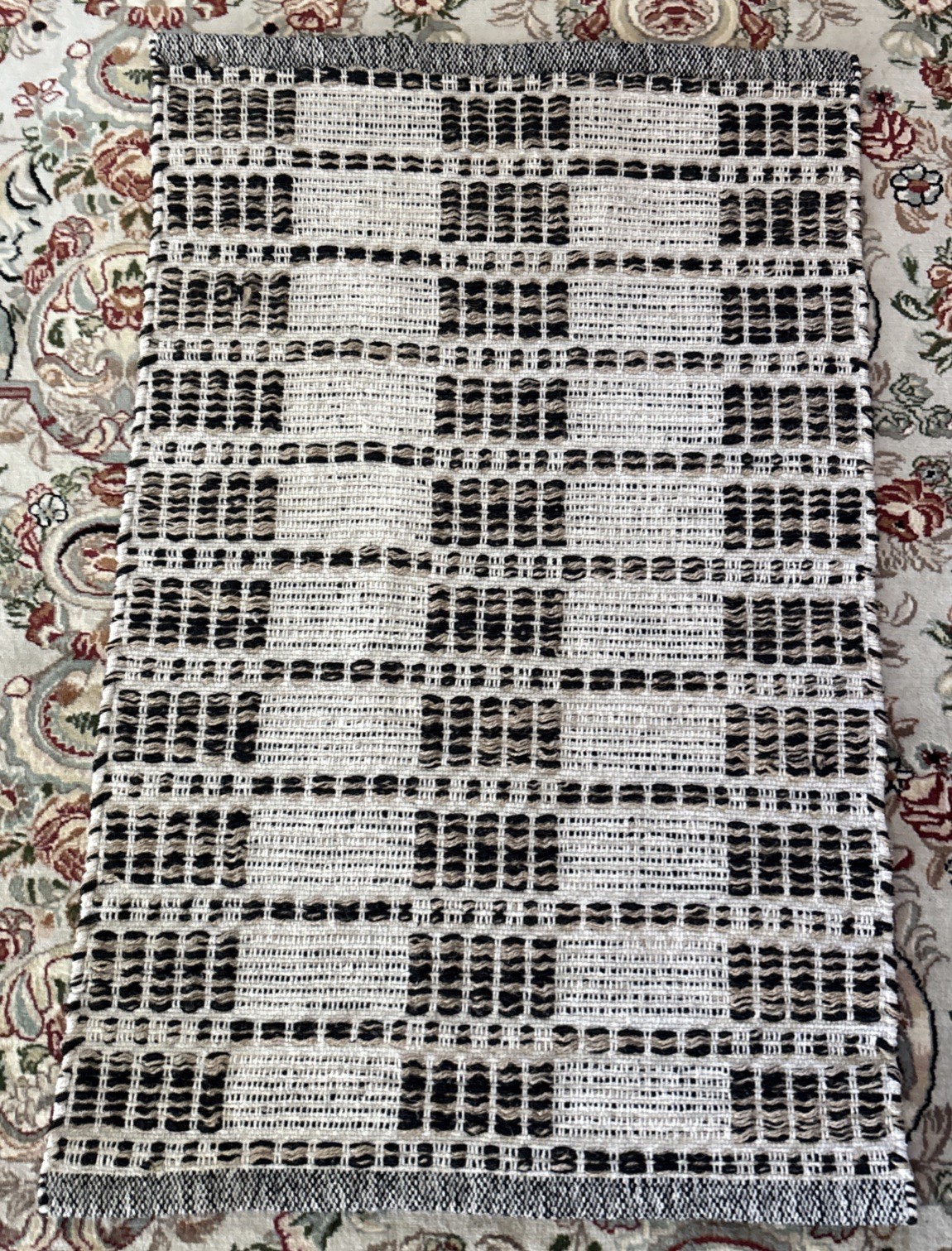 35” X 22” Hand Woven Cotton Jute Area Rug Brown Striped Door Mat VERY NICE!!!!