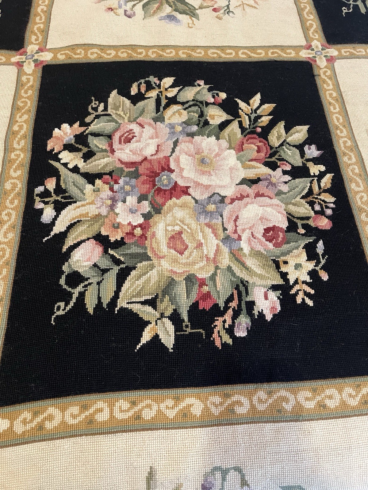 Vintage French Style Aubusson Rug Needlepoint Chain stitch Rug 6’ x 8’ Floral