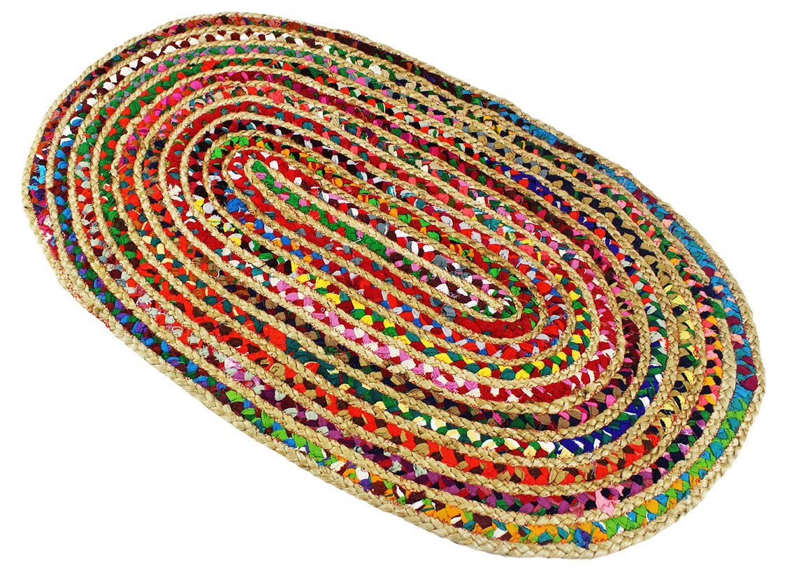 Jute Chindi Braid Rag Rug – Boho Farmhouse Rustic Area Accent Throw Rug – Han…