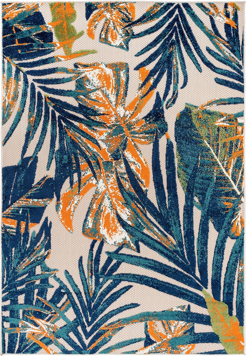 Tropical Floral Indoor/Outdoor Rug – Durable, Easy to Clean, 7’10” x 10