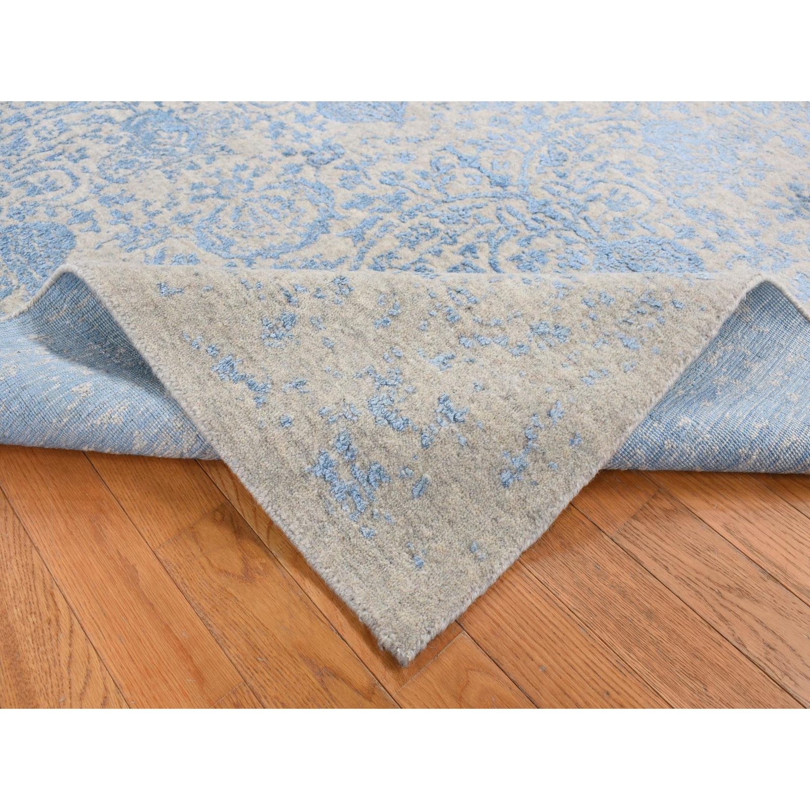 7’10” x 9’9″ Blue Hand Loomed Erased Broken Pomegranate Design Wool Rug R87022