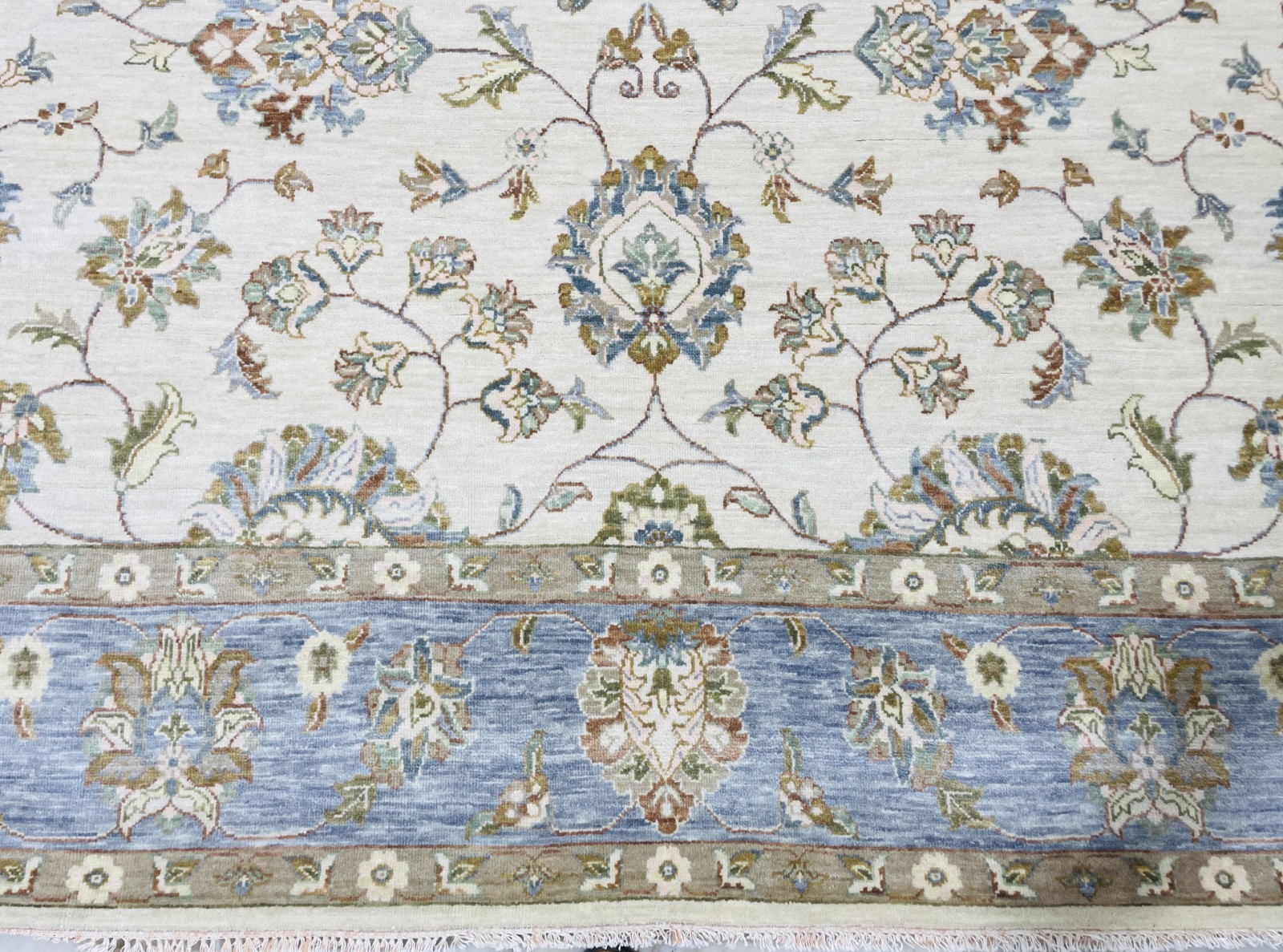 Afghan Chobi Handmade Wool Area Rug 9 x 12, Beige & Light Blue Oriental Design