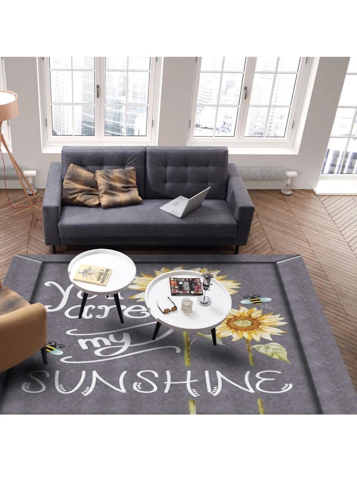 5X7FT Area Rugs Sunflowers Carpet Dining Room Rugs Yellow Rug