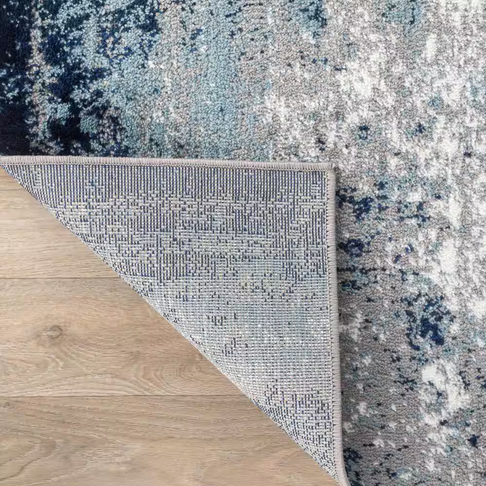 Distressed Modern Abstract Watercolor Blue 5 Ft. X 7 Ft. Area Rug