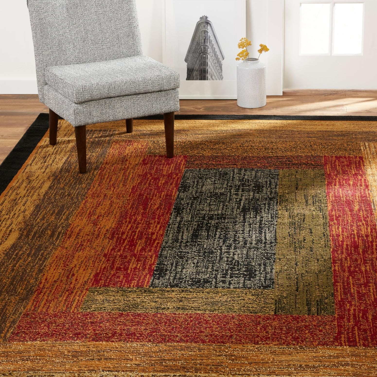 Home Dynamix Royalty Vega Contemporary Geometric Area Rug, Black/Brown, 43″x62″