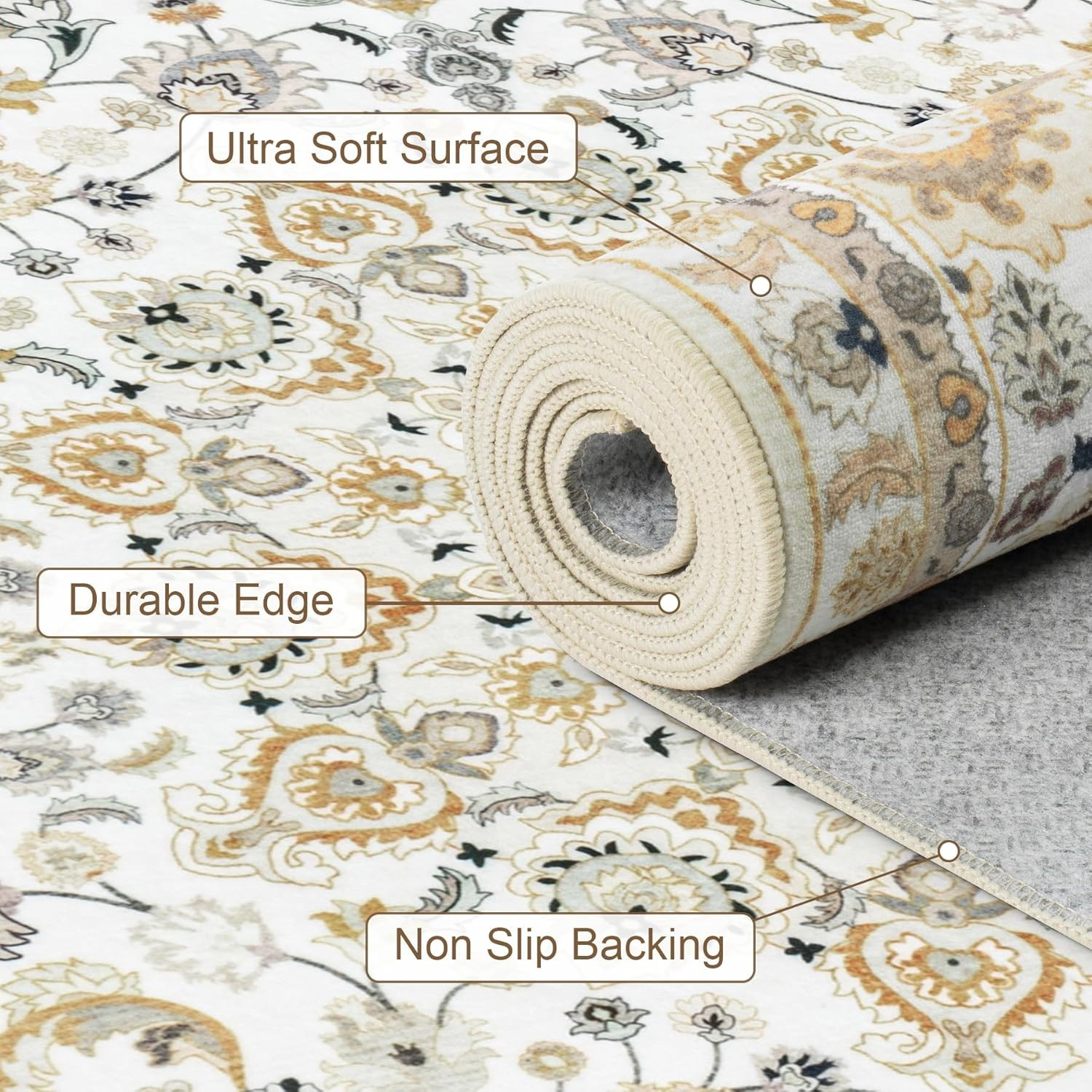 2×3 Area Rugs Living Room Rug: Washable Vintage Boho Rug No Slip Stain Resistant
