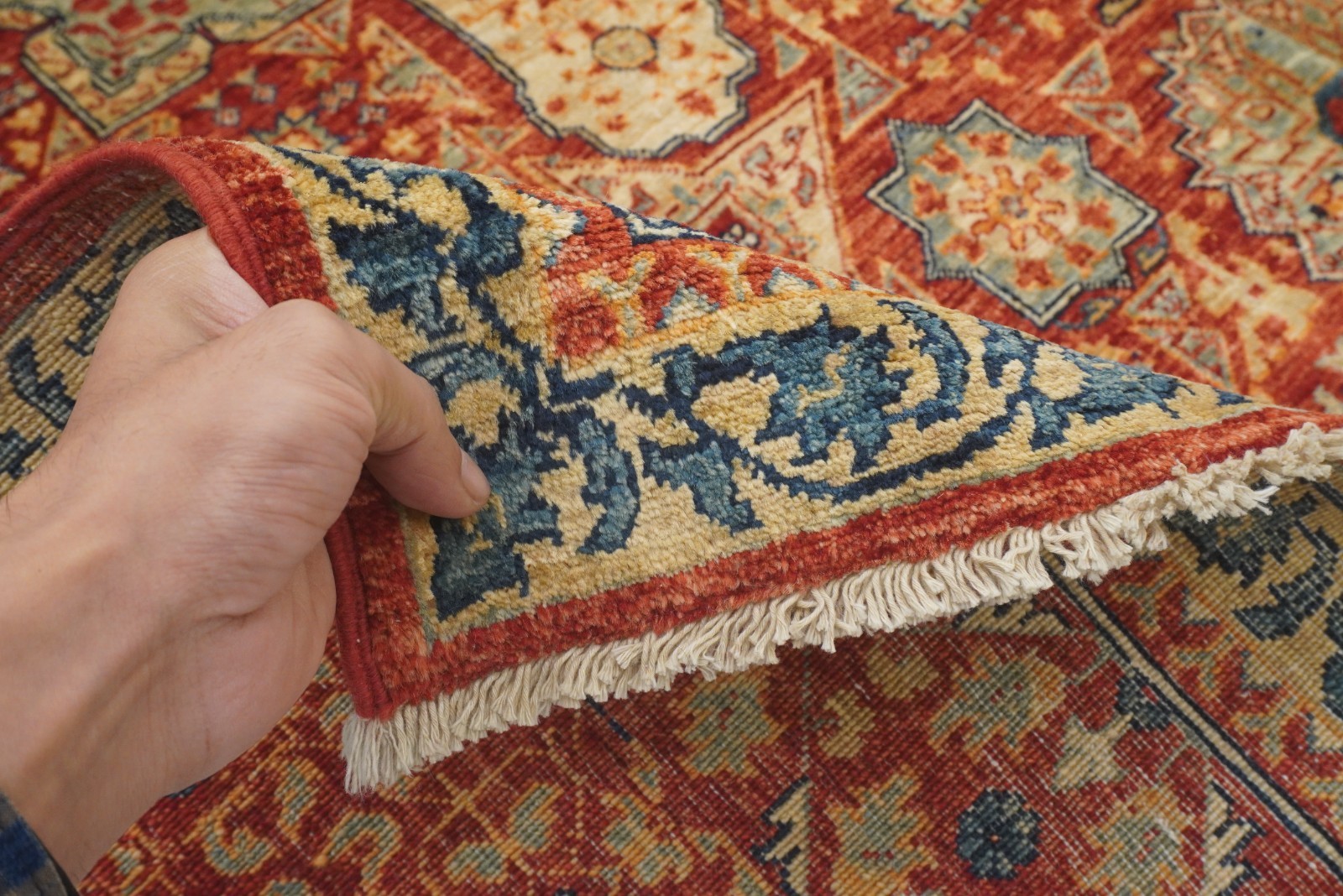 5×7 ft Red Mamluk Afghan Hand Knotted Wool Medallion Rug
