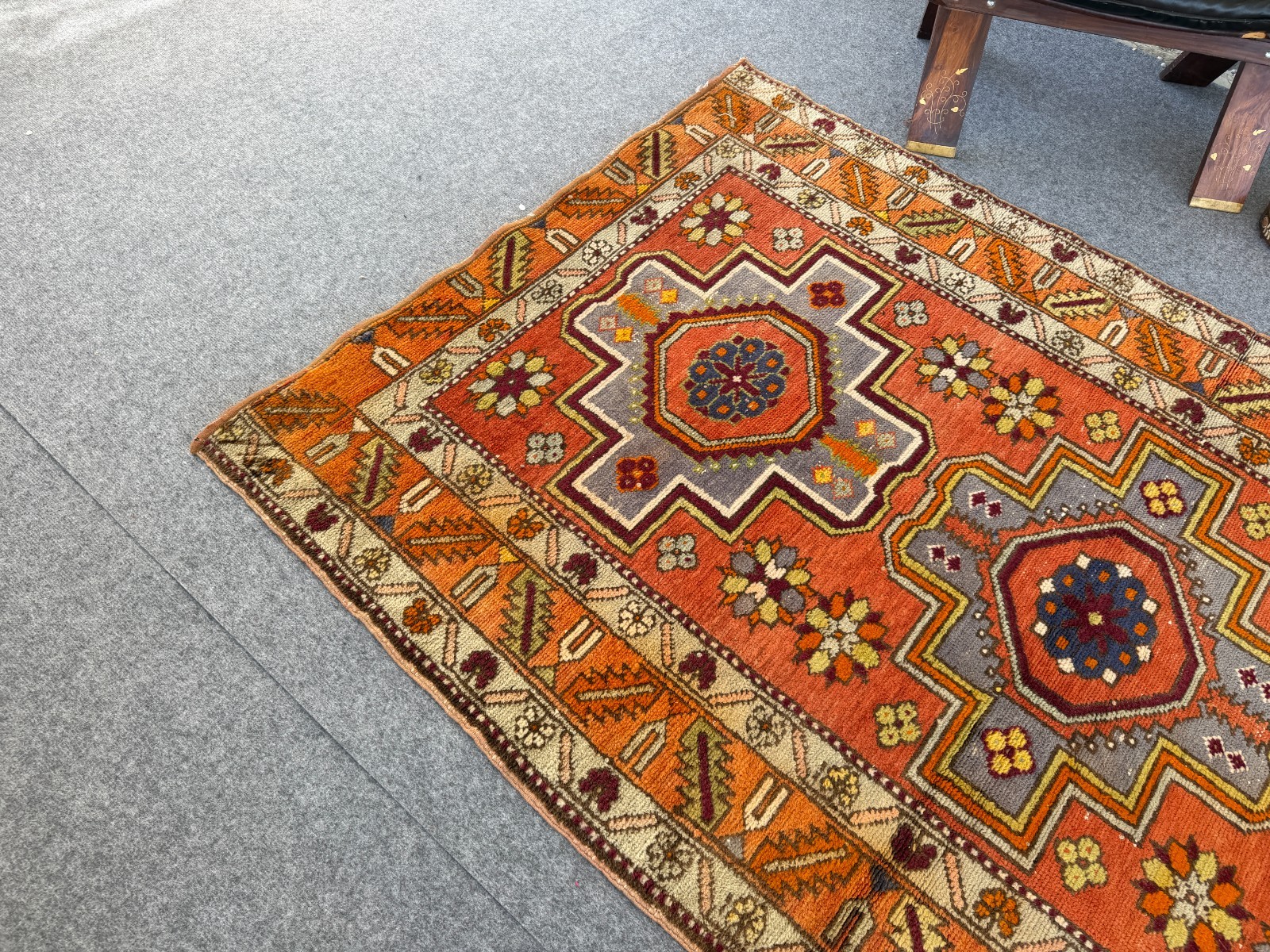 Vintage Caucasian Rug 4×7 Handmade Wool Rug Geometric Tribal Medallion Kazak Rug