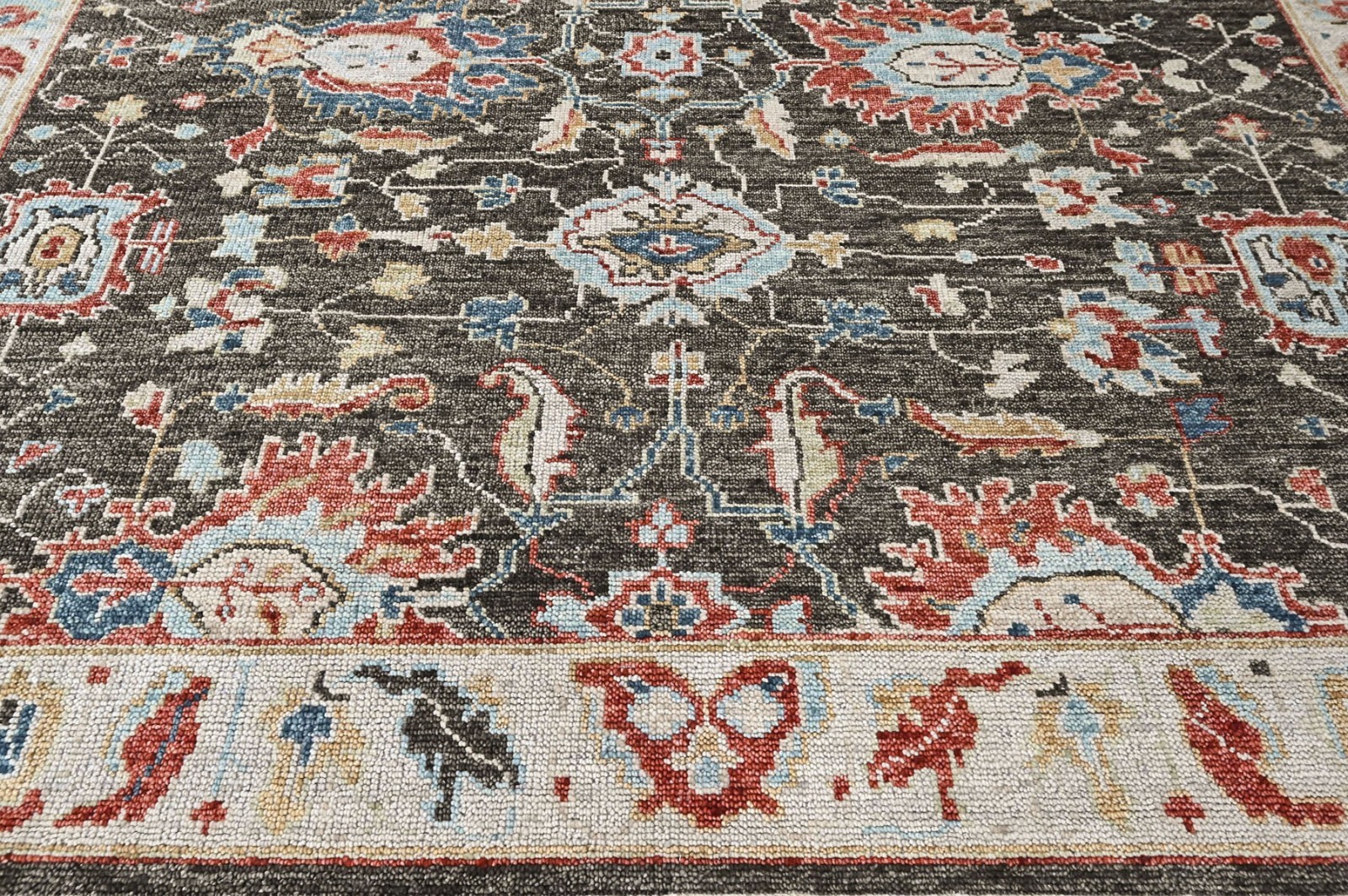 8’11”x11’10” Hand Knotted Wool Charcoal Oushak Arts and Crafts Rug