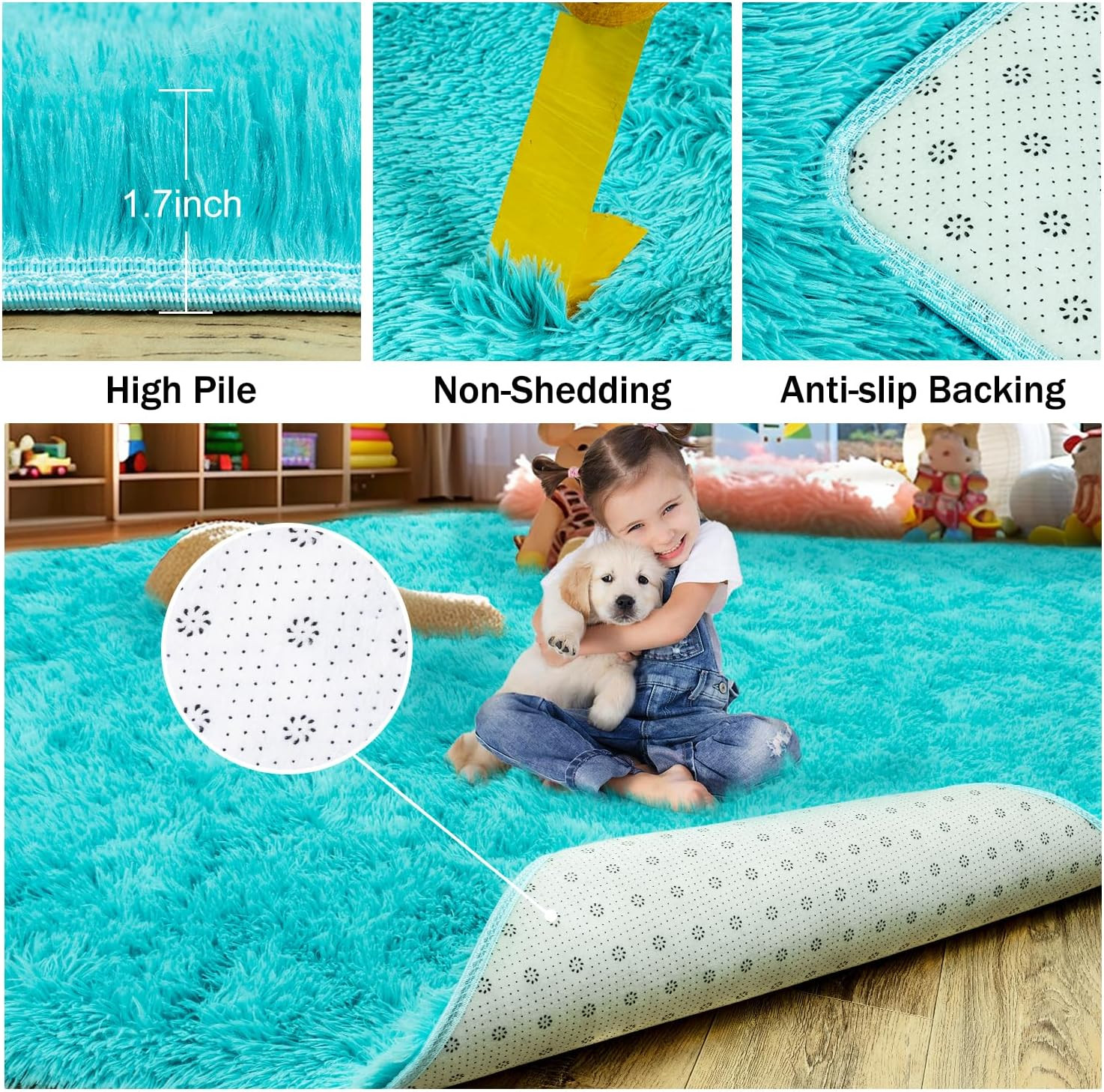 Modern Shaggy Area Rug – Super Soft Fluffy Living Room Bedroom Rug for Kids Nurs