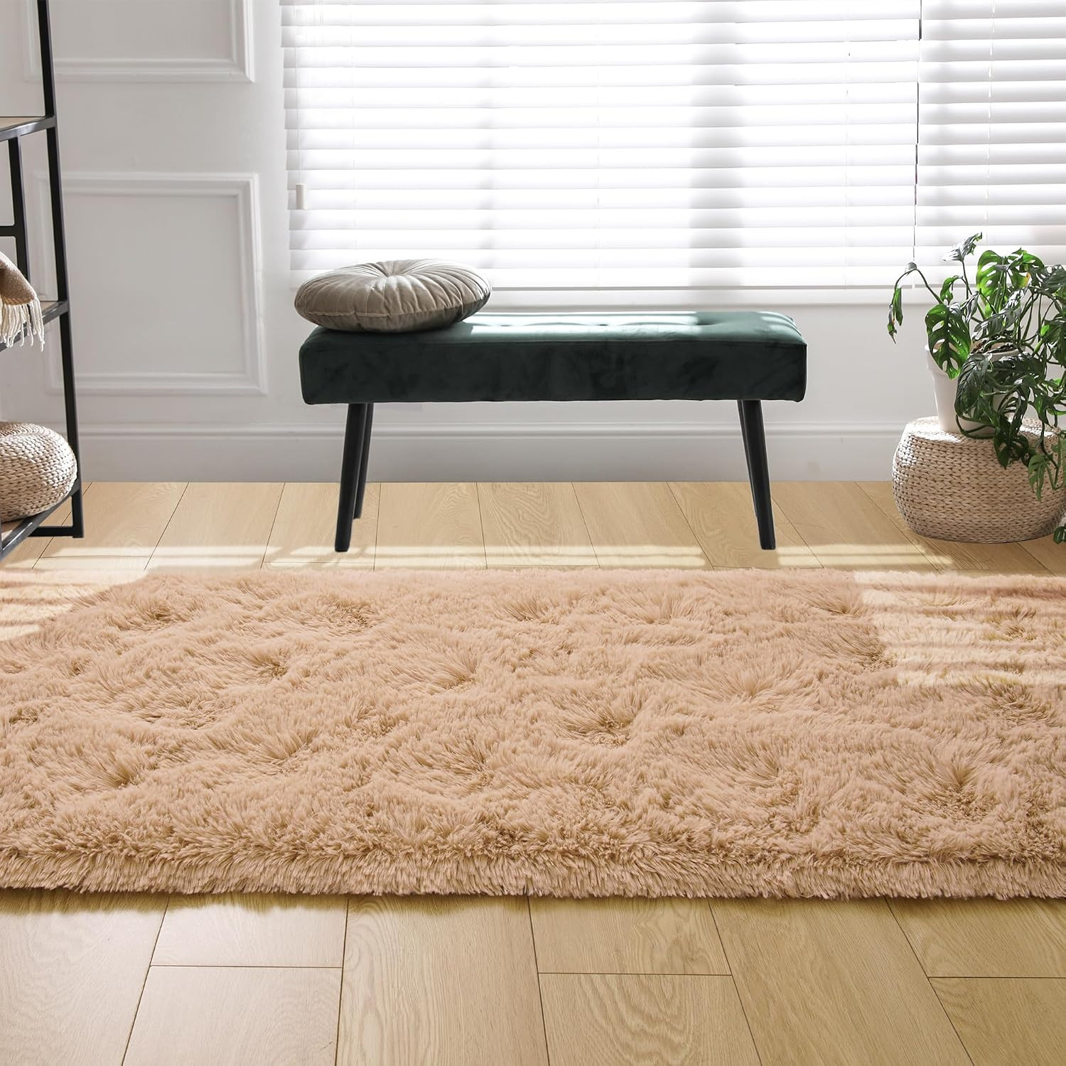 Tepook Soft Runner Rugs for Bedroom 2×6 ft with Rubber Backing, Beige Fluffy Rug