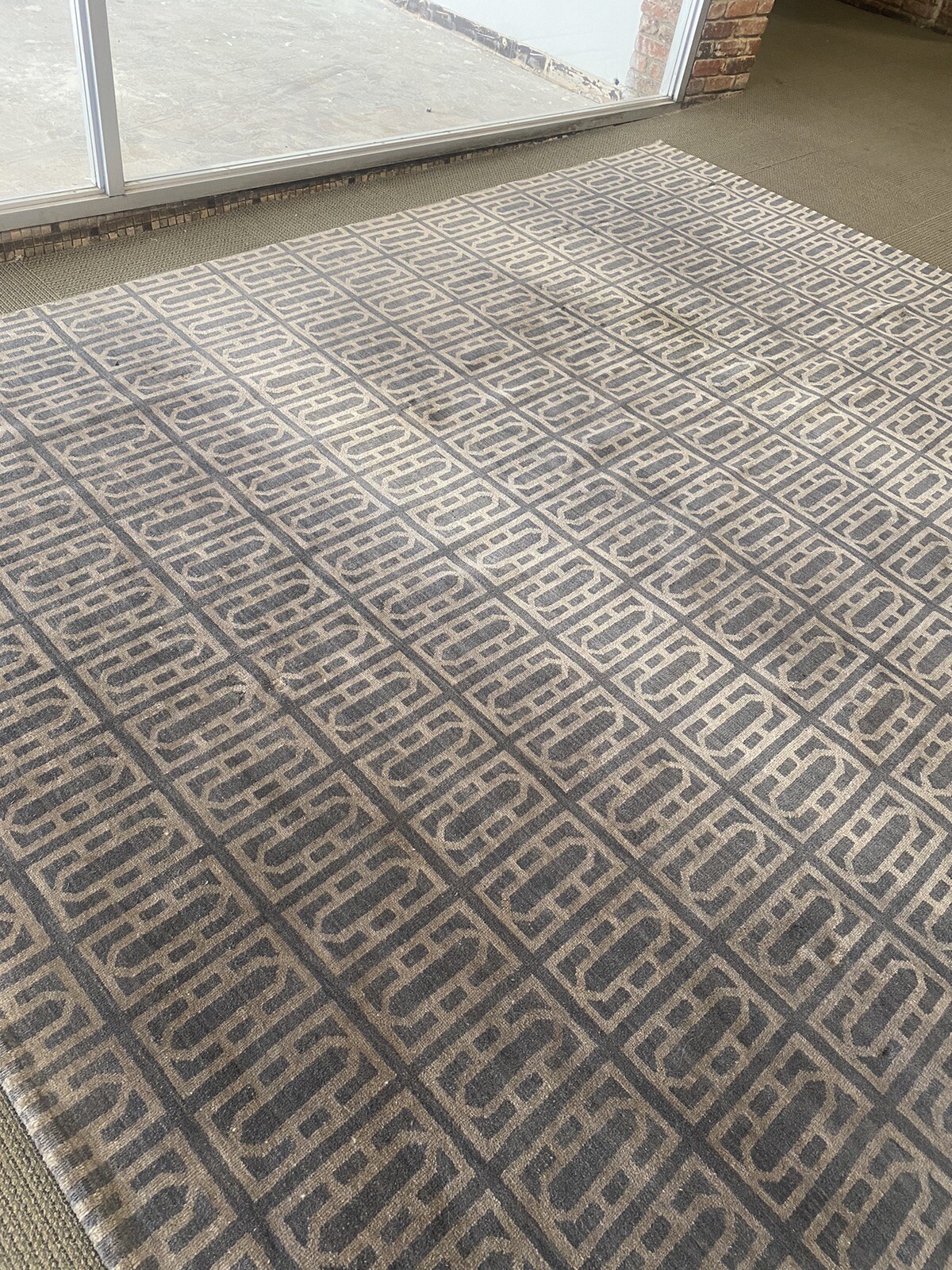 9 X 11 Ft PreOwned Modern Wool Pile Area Rug Woven Carpet Gray As Is
