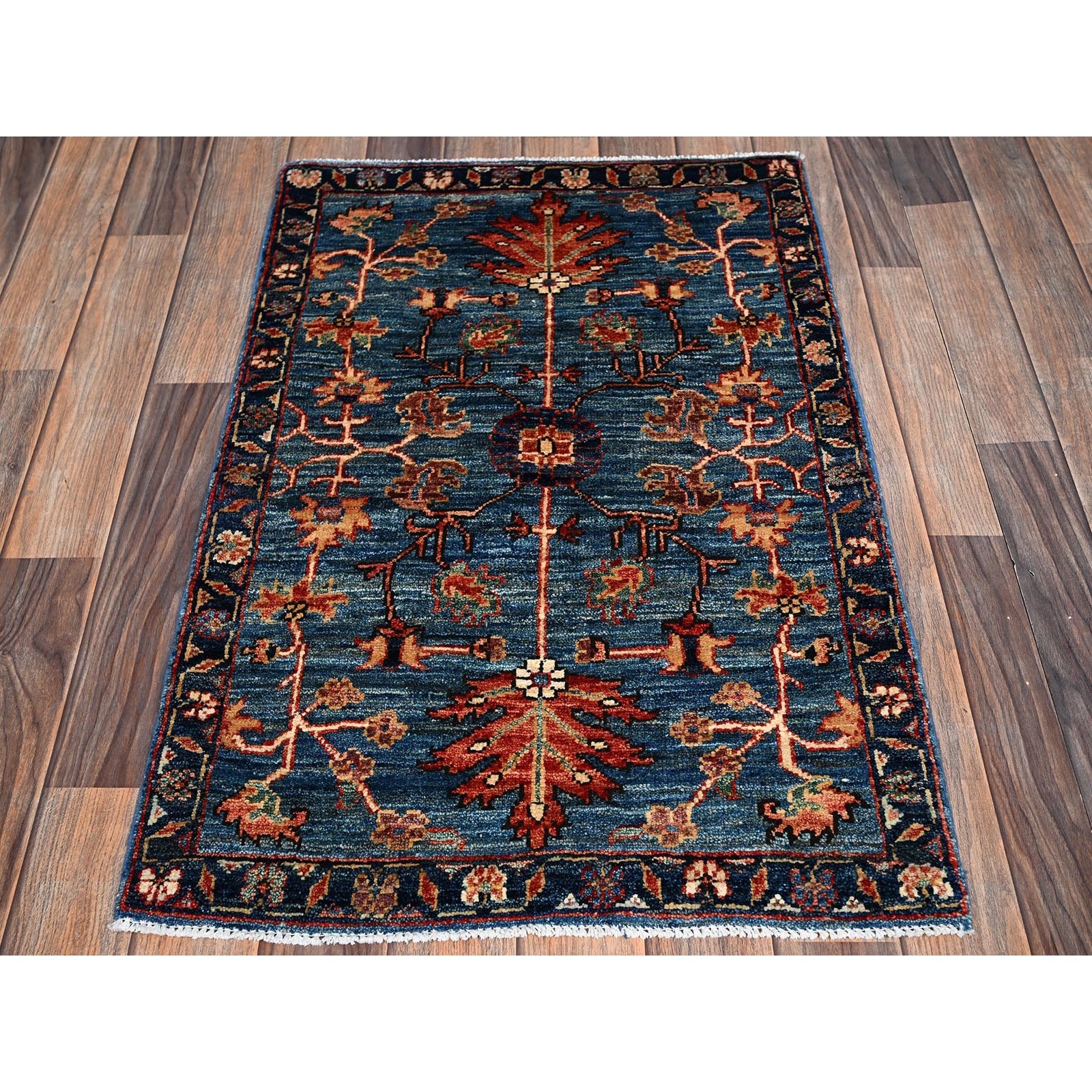 2’2″x3’3″ Blue Heris All Over Design Wool Hand Knotted Mat Oriental Rug 2390