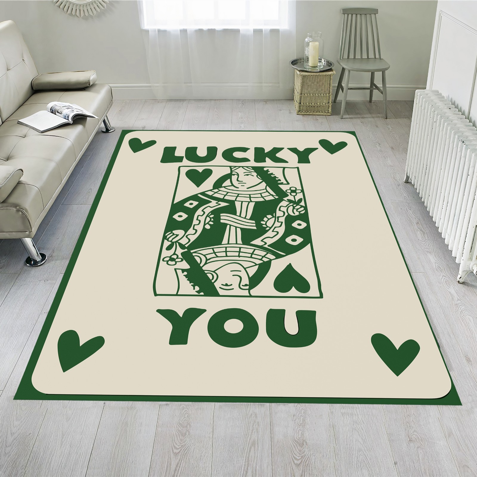 Card rug, play card rug, lucky card rug, play card themed rug, gree rug