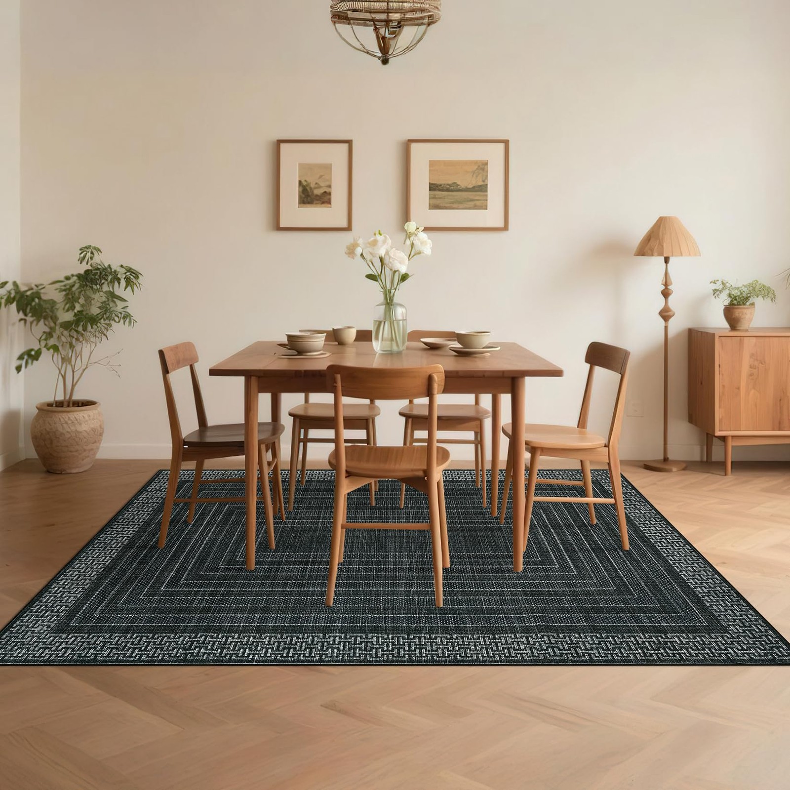 Modern Geometric 8×10 Washable Area Rug Non Slip Living Dining Bedroom Nursery