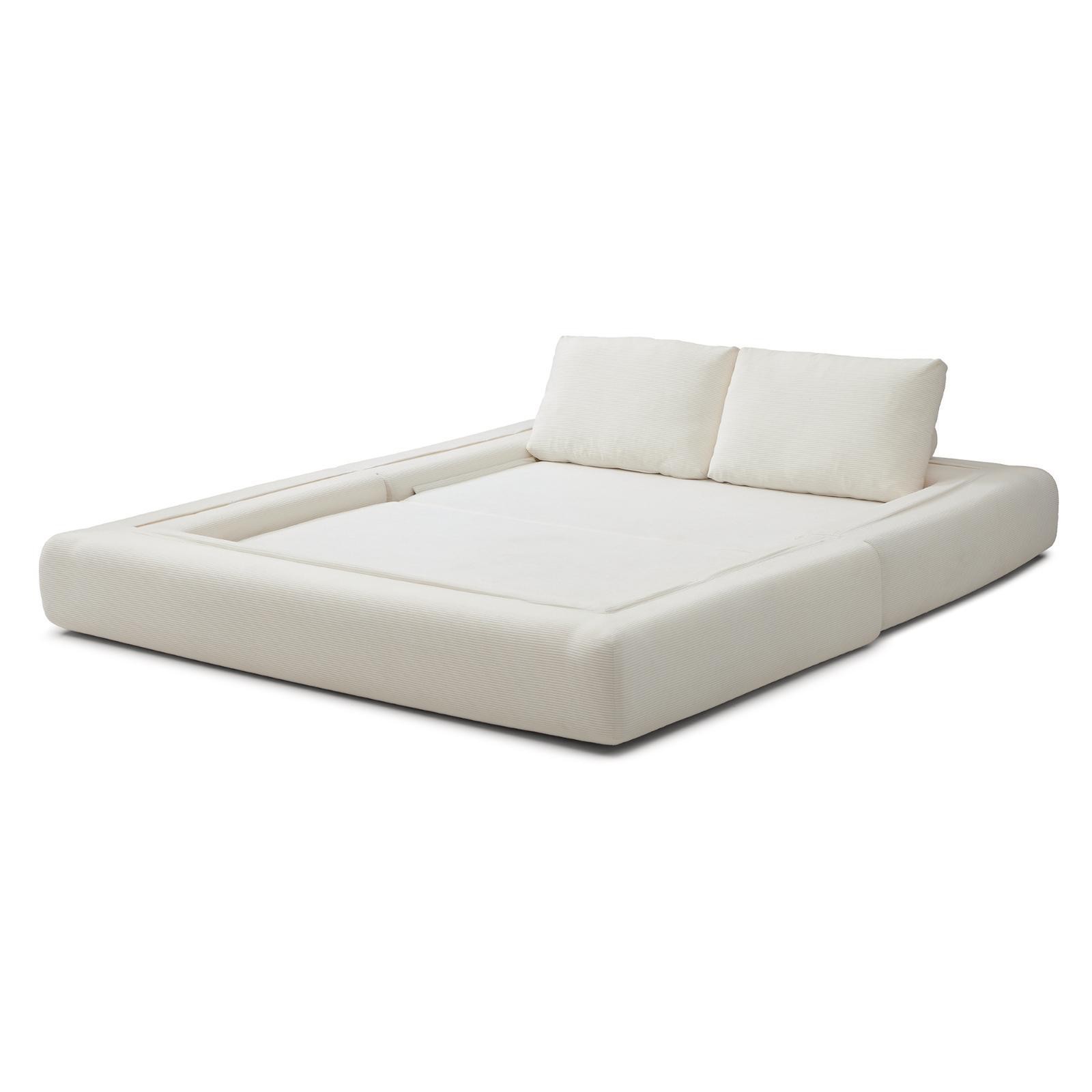 Comfy 3-in-1 Sofa Bed, Foldable Corduroy Futon Mattress with Pillows, No-Install