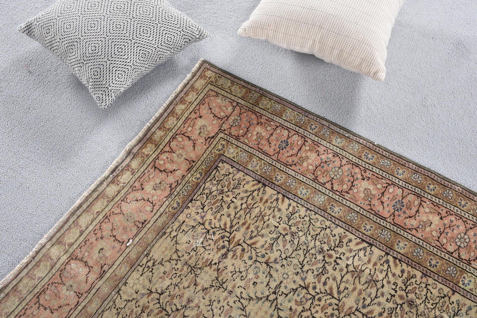 4,8×7,2 ft Rug, Vintage Turkish Rug, Beige Pink Bordered Rug