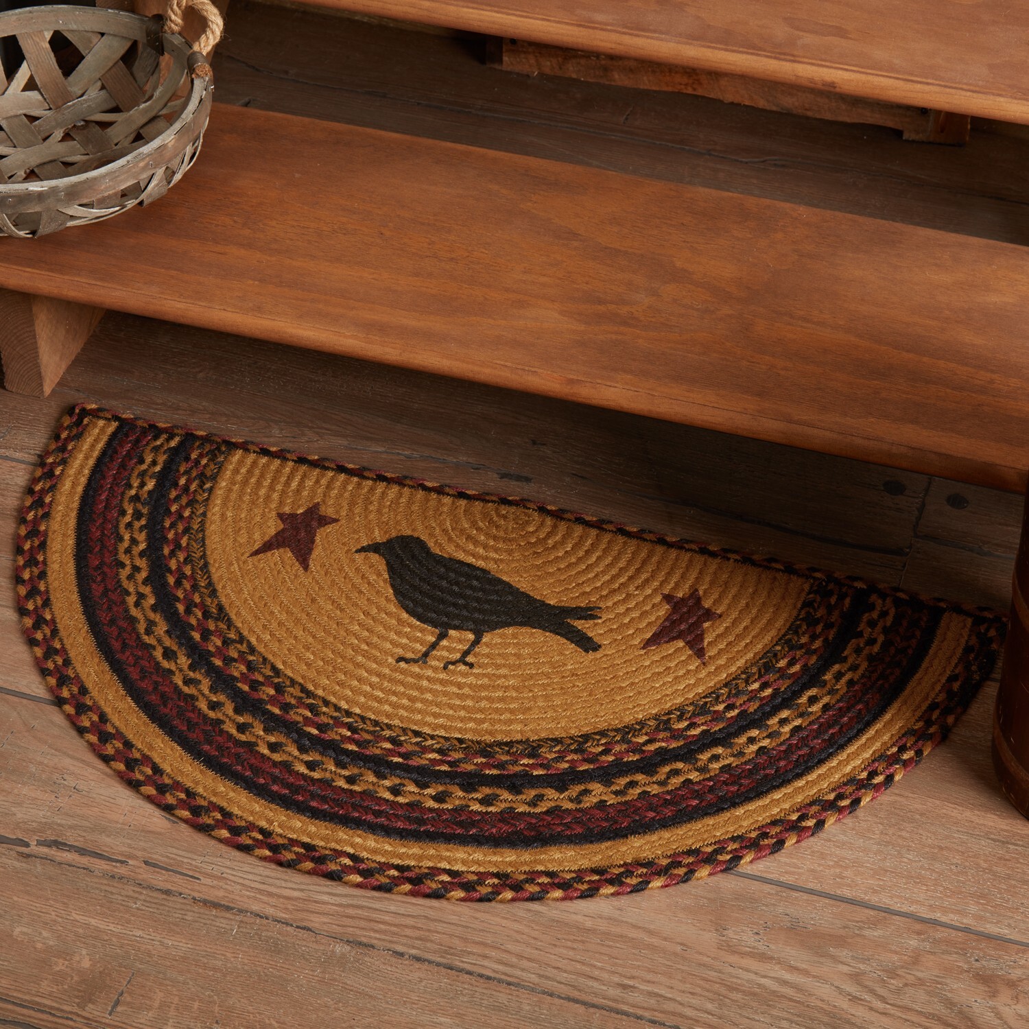 VHC Heritage Farms Crow Jute Half Circle Rug 16.5×33~ Rustic/Primitive