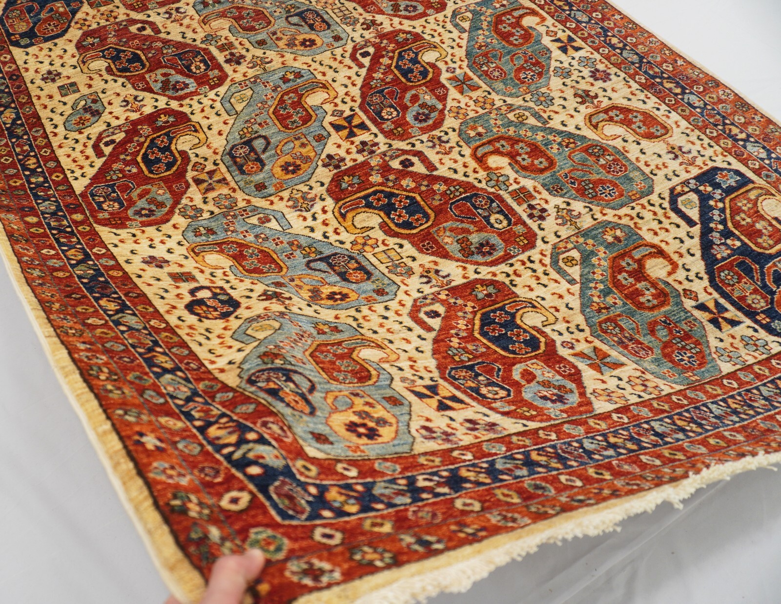 6 x 9 ft Beige Samarkand Afghan Hand Knotted Veg dye Wool Oriental Area Rug