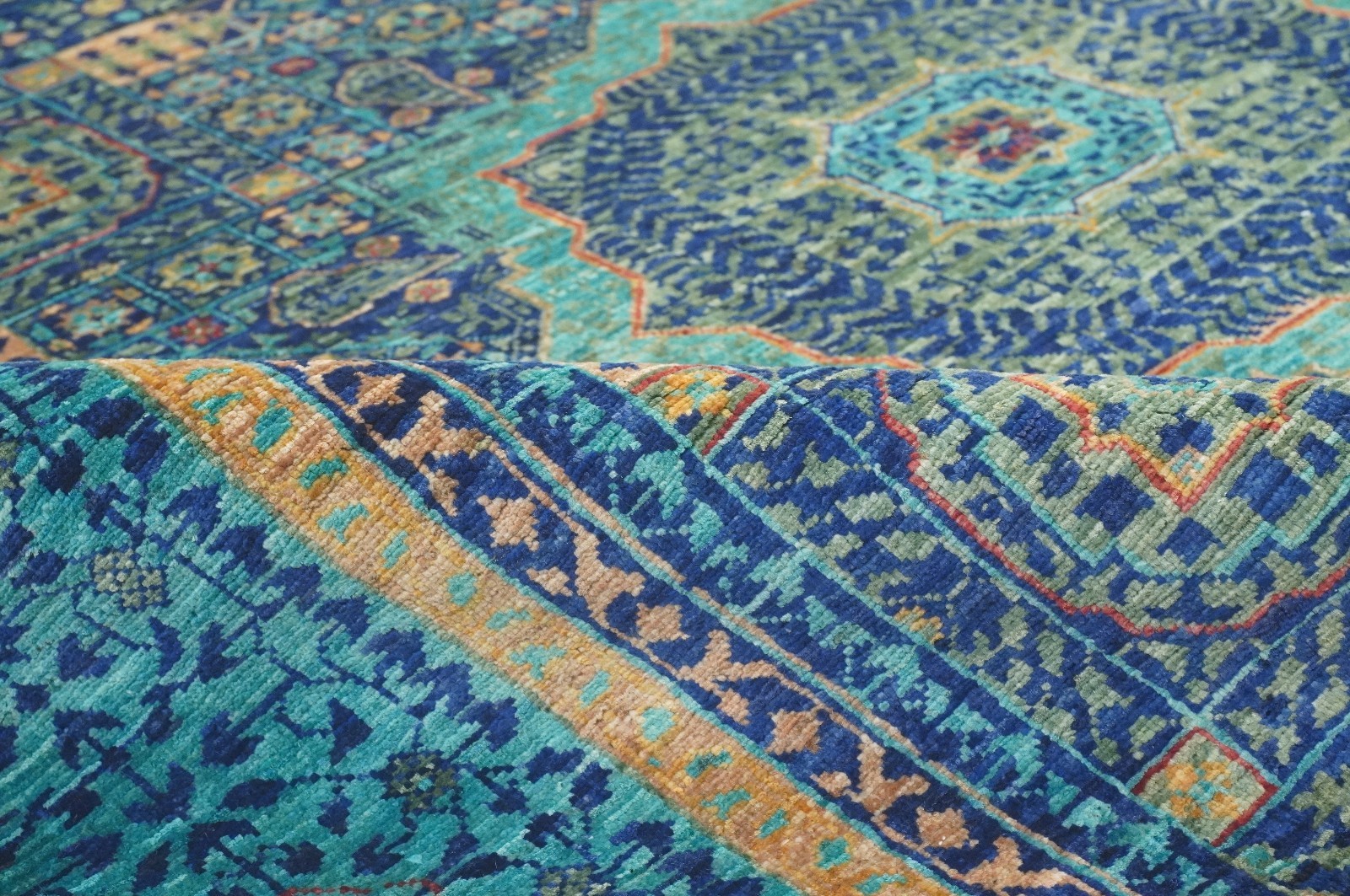 5×7 ft Blue Mamluk Afghan Hand Knotted Wool Medallion Rug
