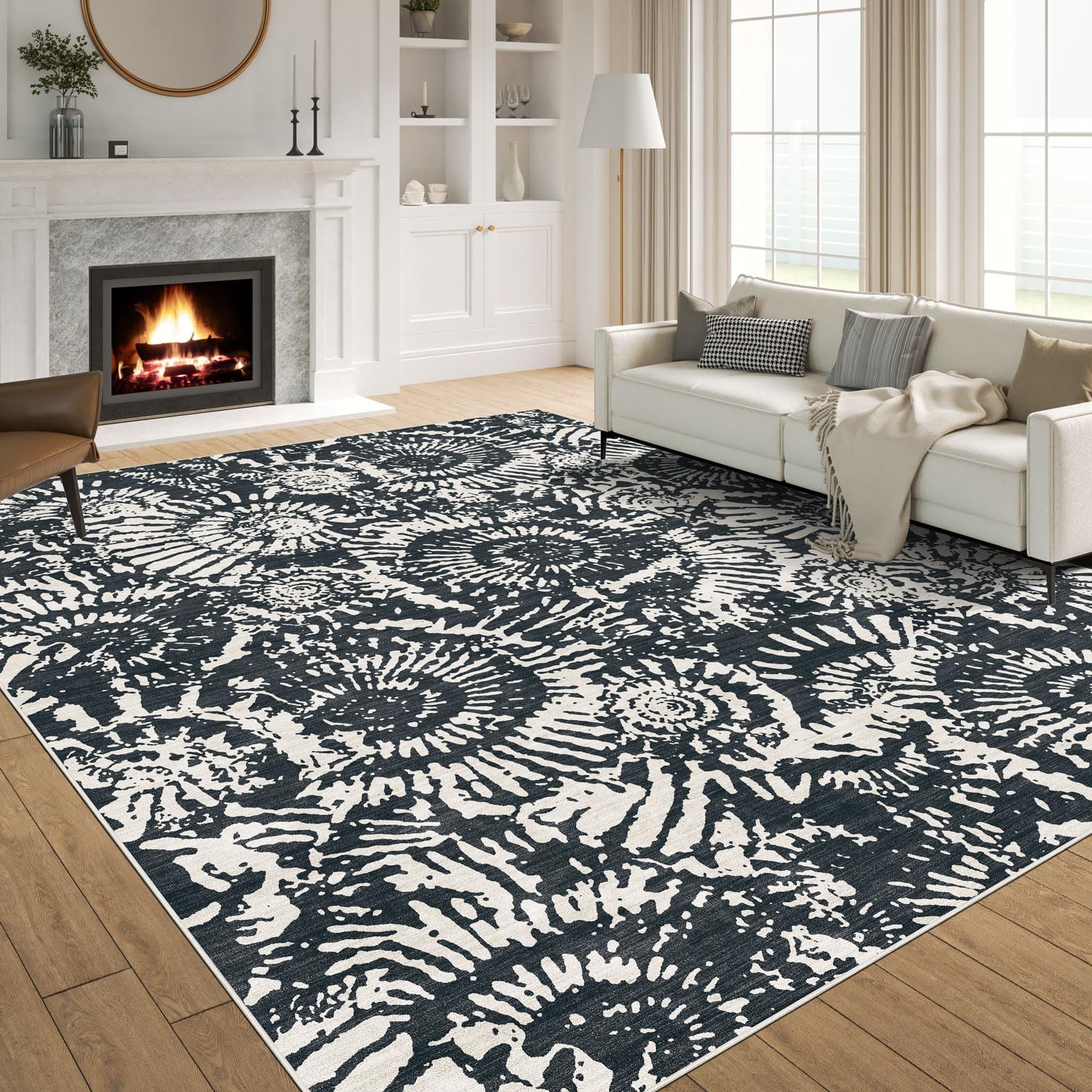 Blissa Black White Modern 5X7 Area Rug – Living Room Rug Soft Non-Slip
