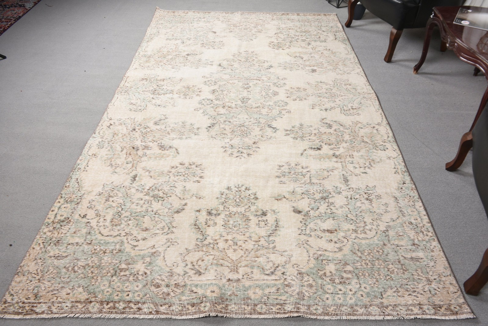 5,5×9,4 ft Rug, Vintage Turkish Rug, White Ombré Wool Rug