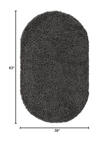Unique Loom Solo Solid Shag Rug 3’3″ x 5’3″ Oval Graphite Gray Polypropylene