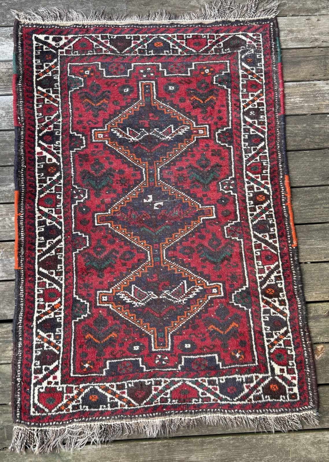 Vintage Baluchi Style Middle Eastern Hand-Knotted Wool Rug 3.5’ x 5’ VG+