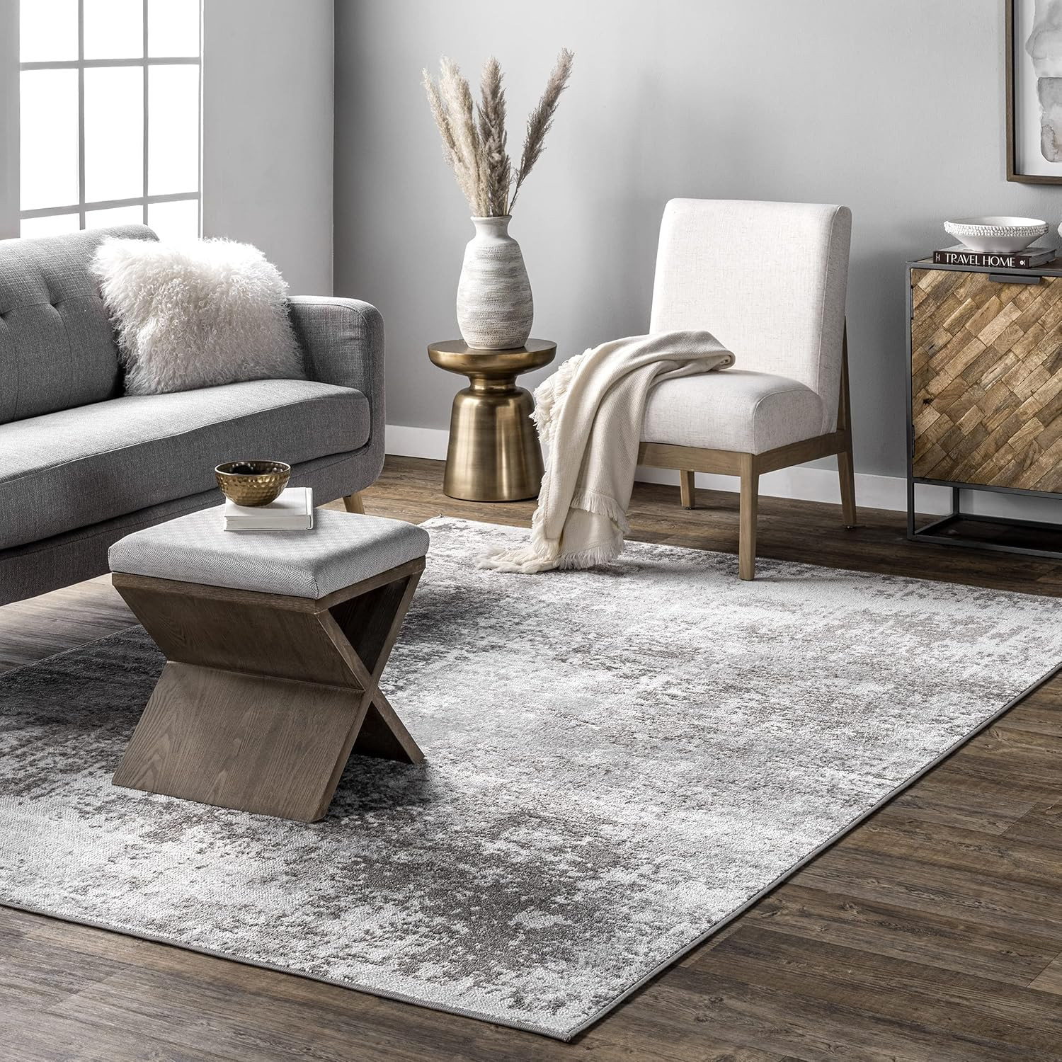 Light Grey Jade Faded Abstract Area Rug 8’10” x 12″ for Modern Spaces
